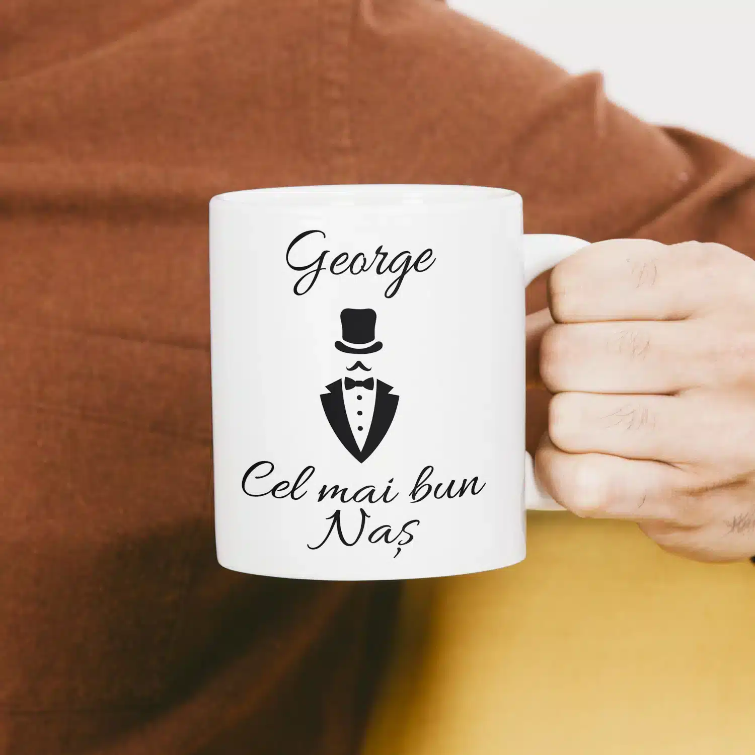 Cadou pentru naș, cana personalizata cu nume si text - Cel mai bun naș