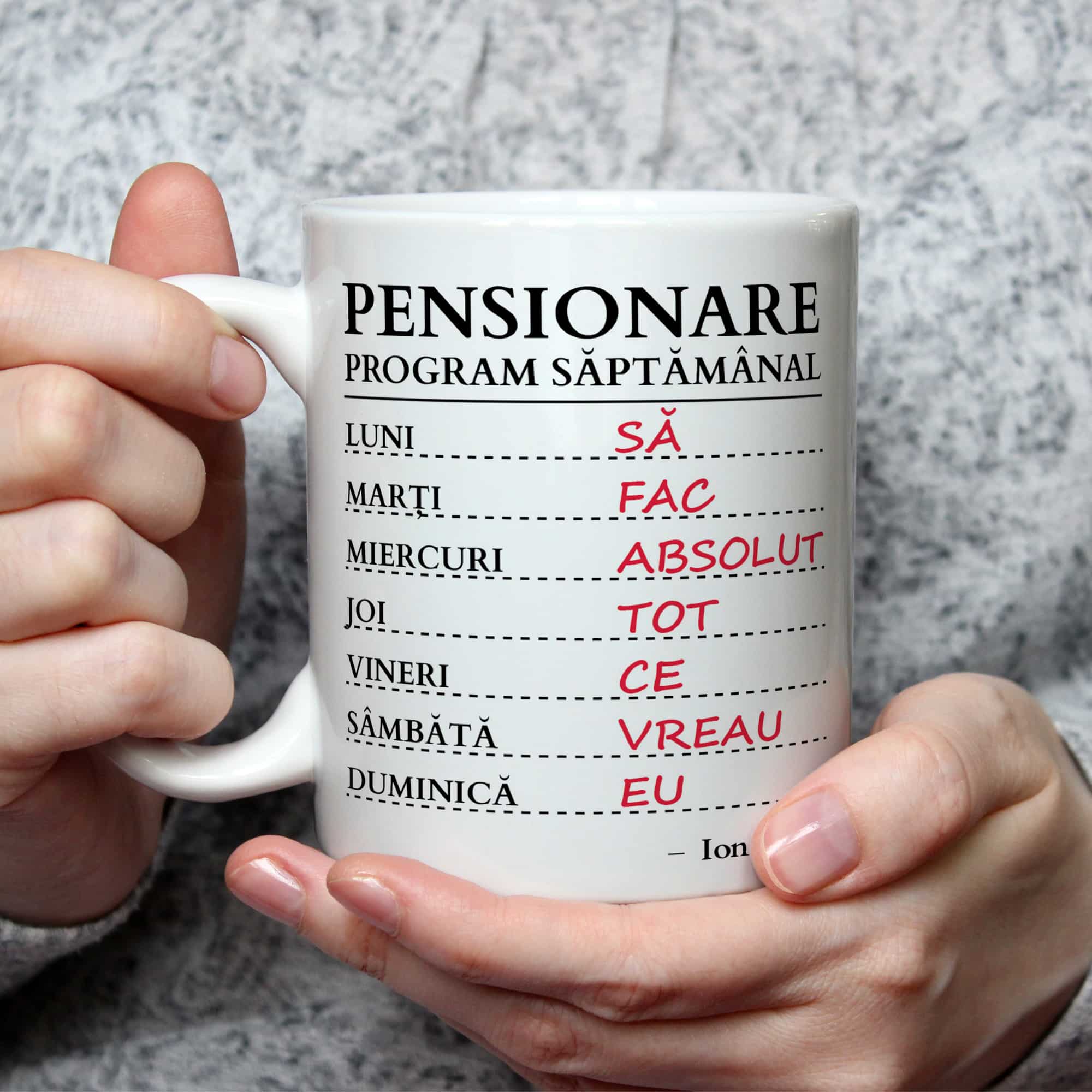 Cană pensionare, personalizată cu nume - cadou pensionare barbați