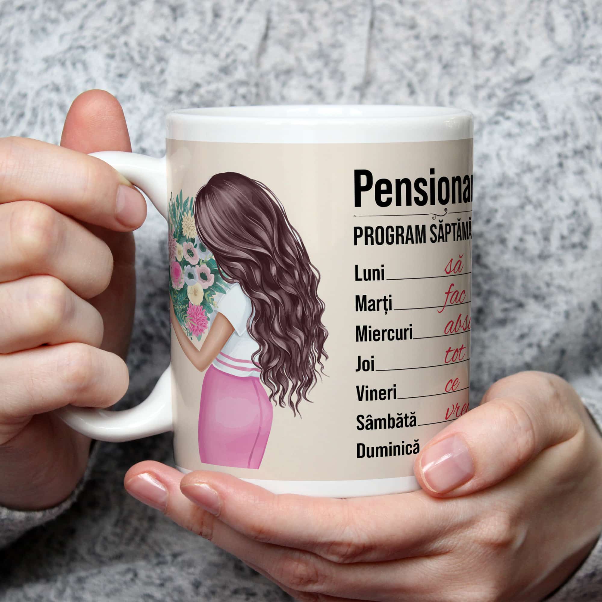 Cană pensionare, personalizată cu nume - cadou pensionare femei