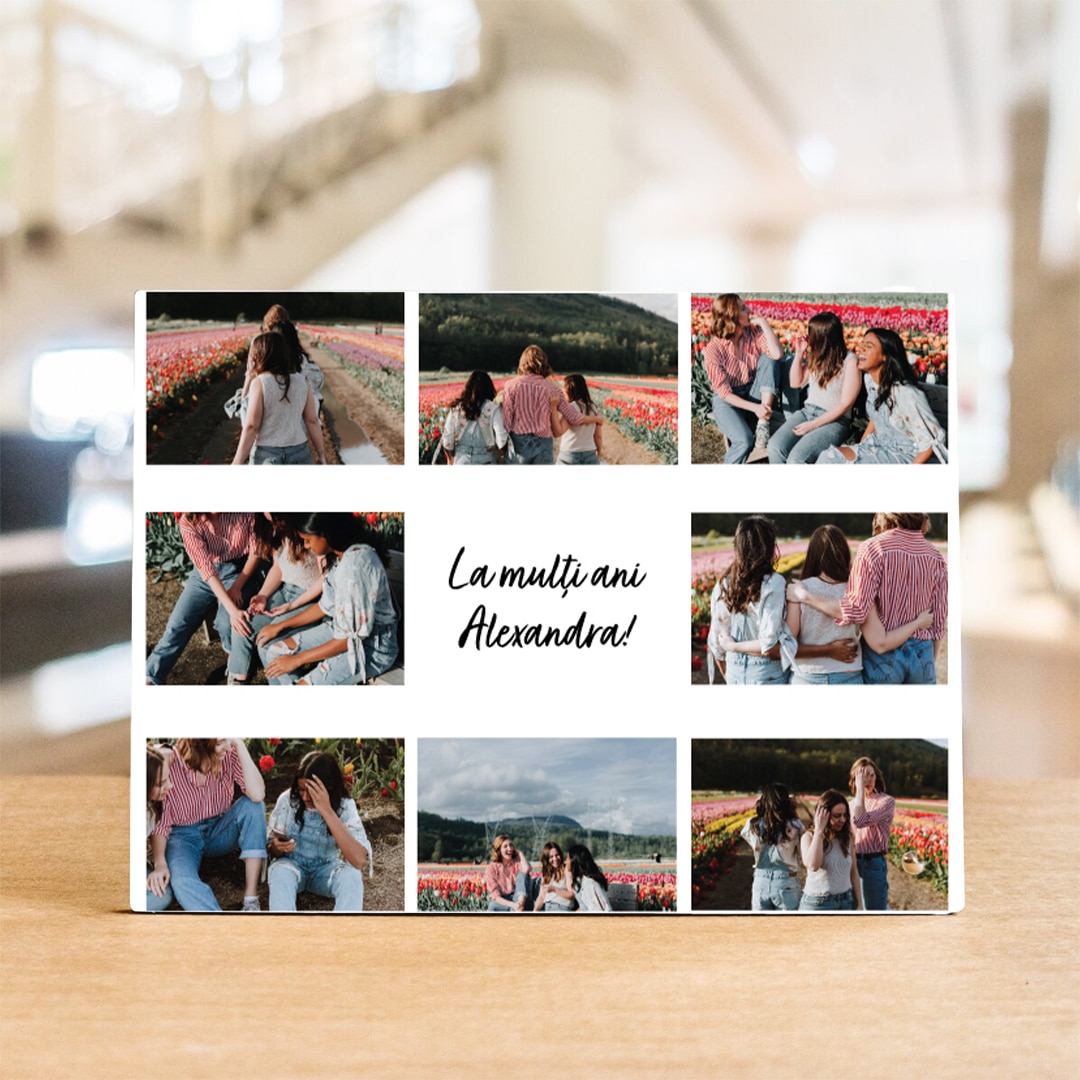 Ramă foto personalizată cu nume și 8 poze - La multi ani!