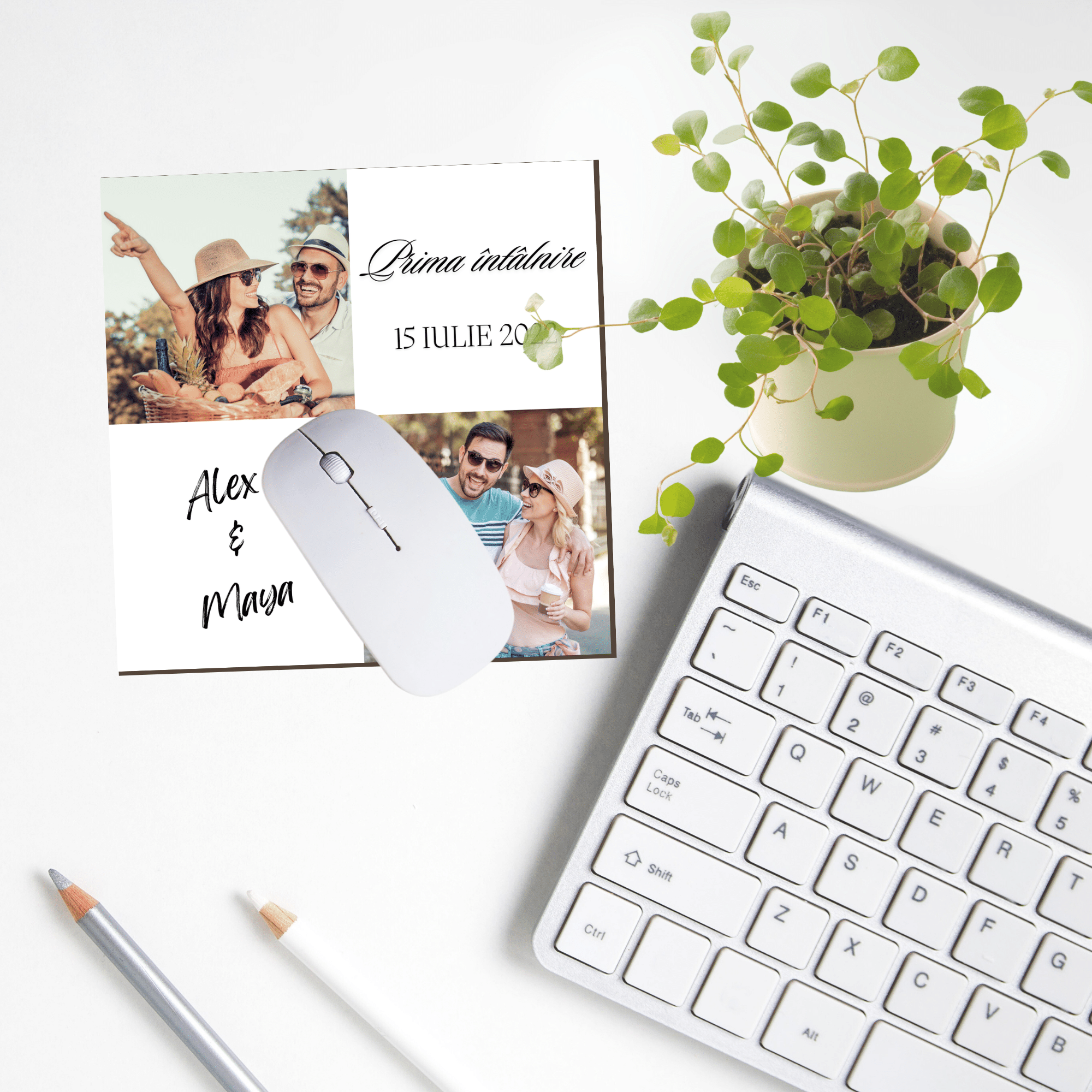 Mouse pad personalizat cu 2 poze, două nume și dată - Prima întâlnire