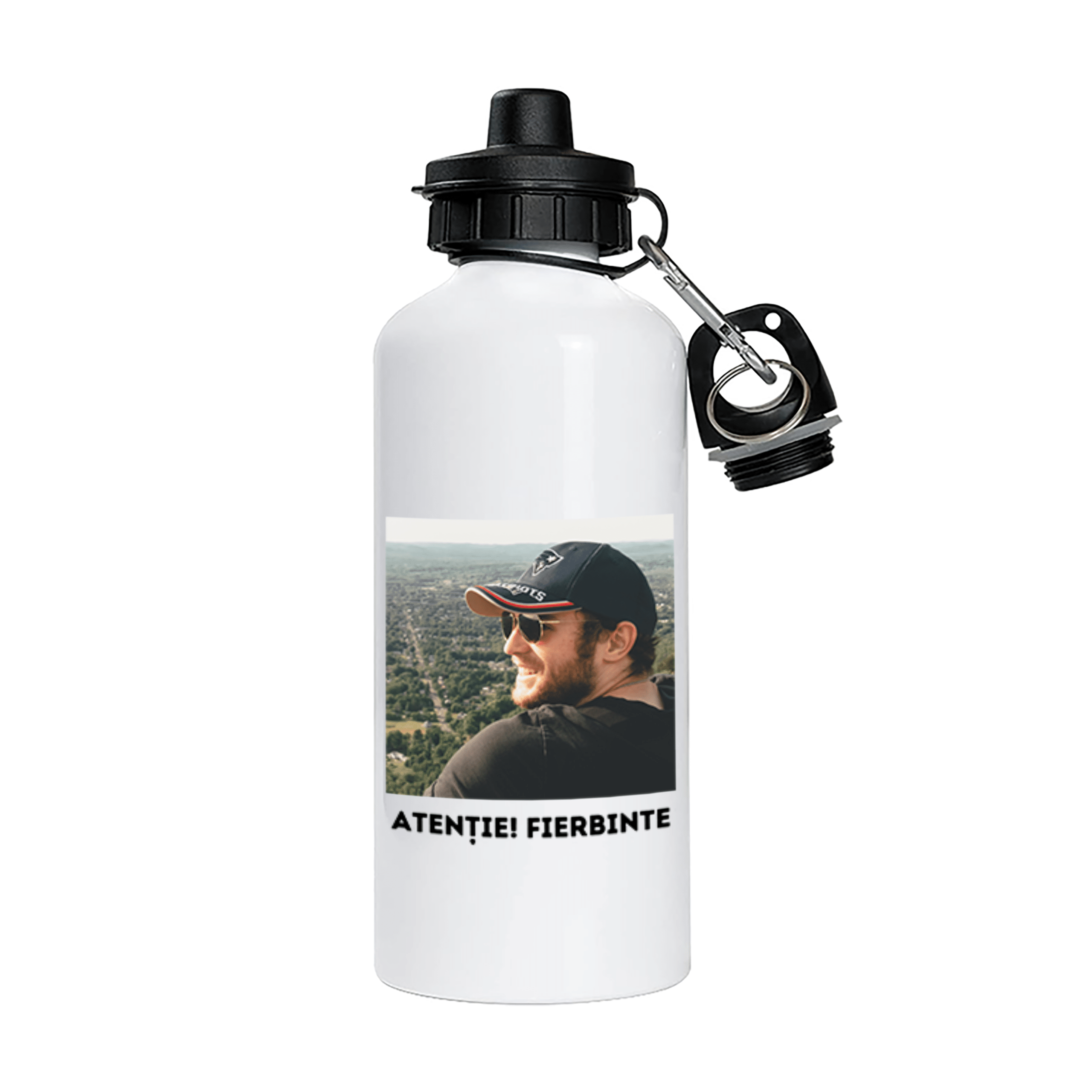 Sticlă de apă personalizată cu poză - aluminiu, 2 capace, 600 ml