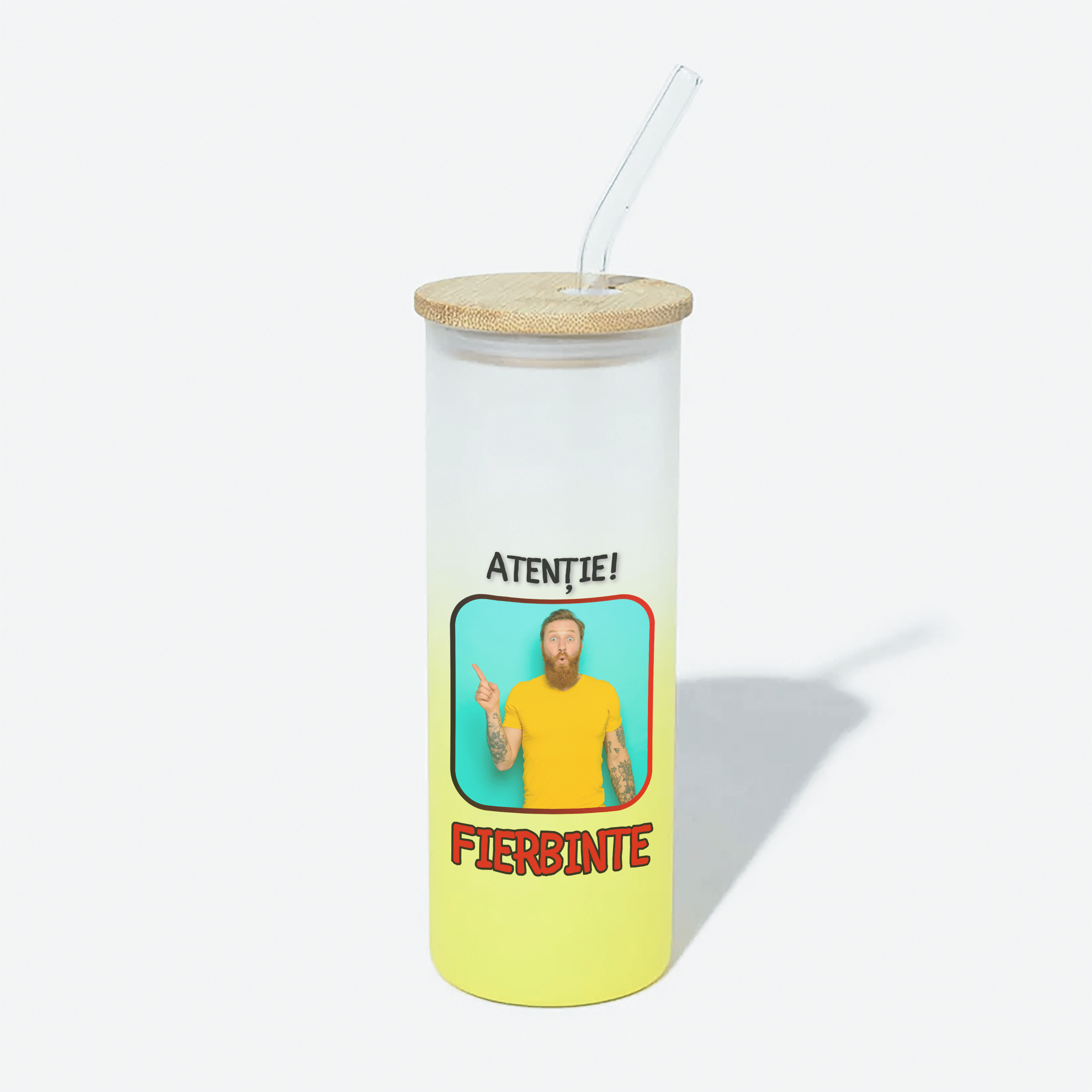 Pahar personalizat din sticlă cu capac și pai, 500 ml – Poză