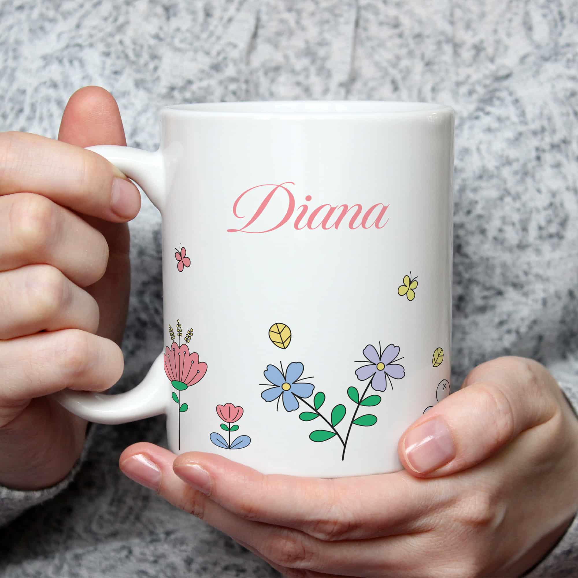 Cana pentru copii, cadou pentru fetite - personalizata cu nume, flori