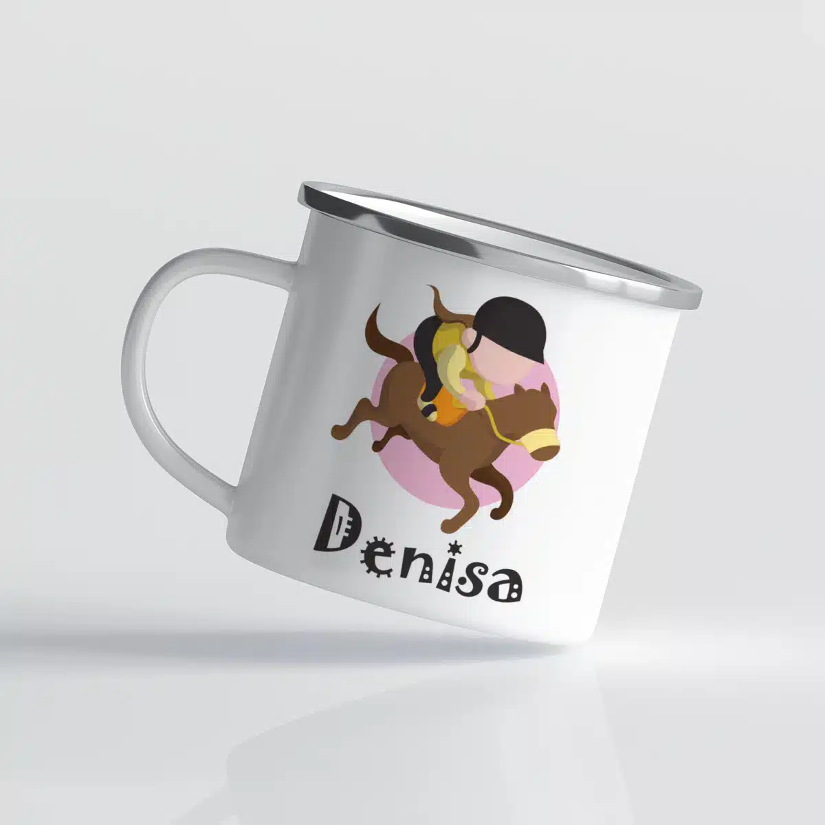 Cană metalică personalizată, cadou pentru fetită - Echitatie