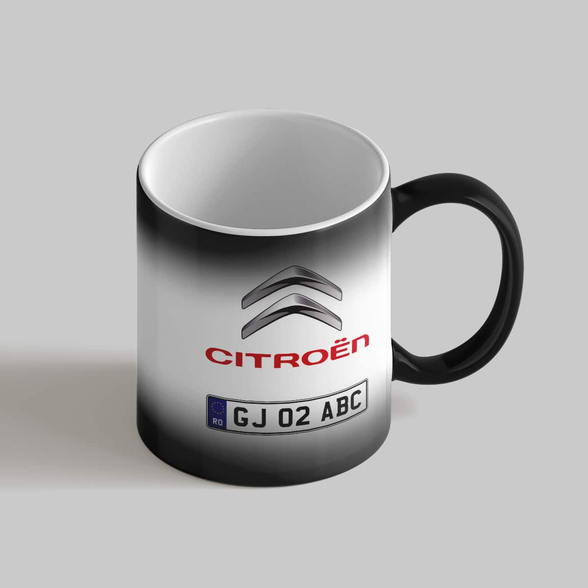 Cană Citroën termosensibila, personalizată cu numărul mașinii - Negru
