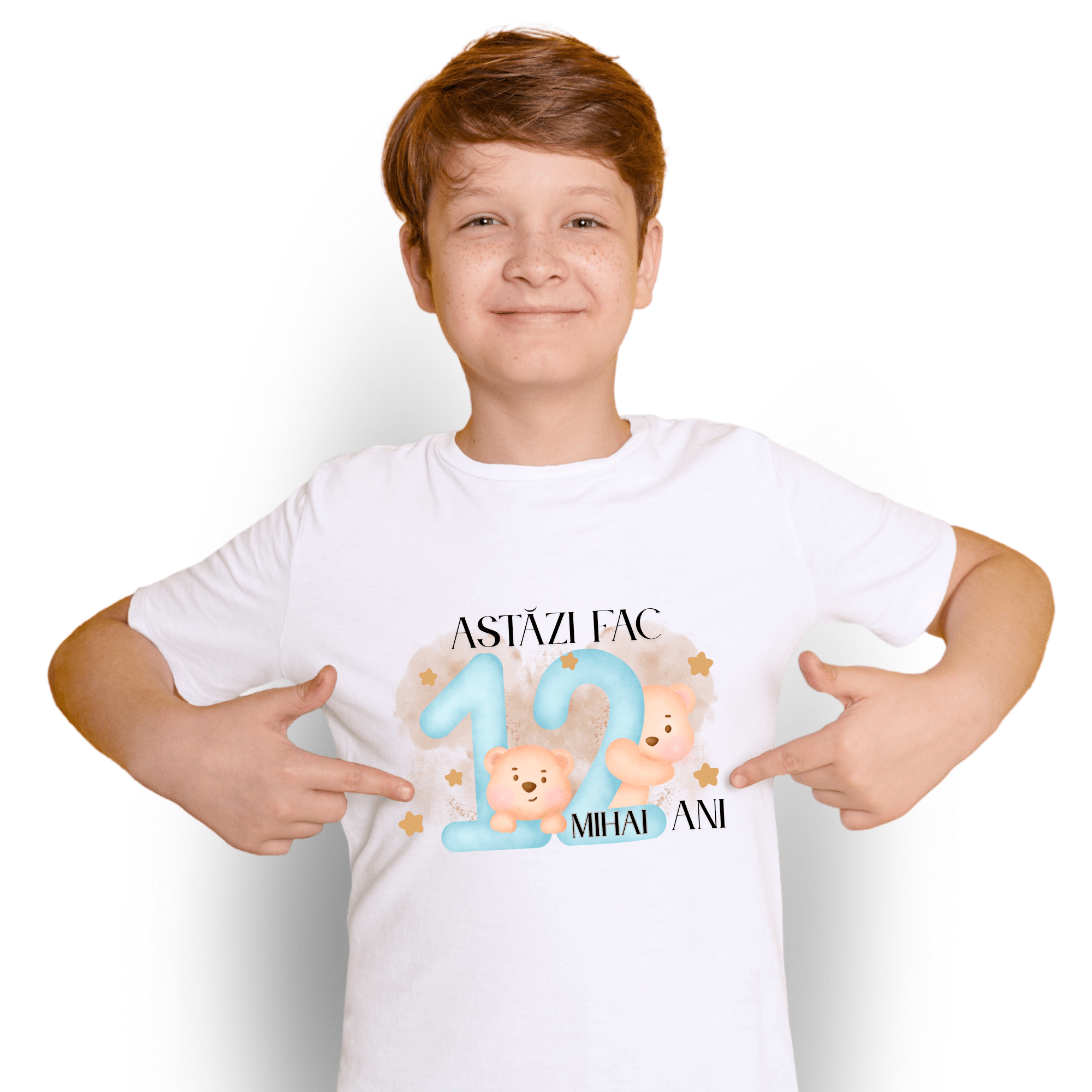 Cadou băiat 12 ani, pentru aniversare zi de nastere - tricou personalizat cu nume, alb