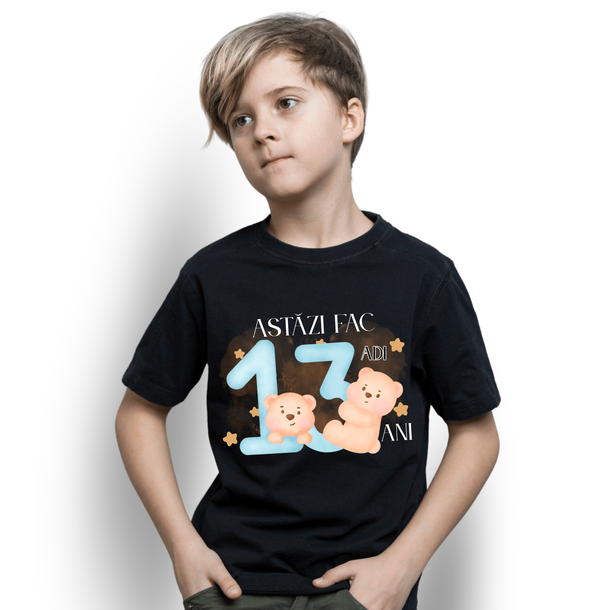 Cadou băiat 13 ani, pentru aniversare zi de nastere - tricou personalizat cu nume, negru