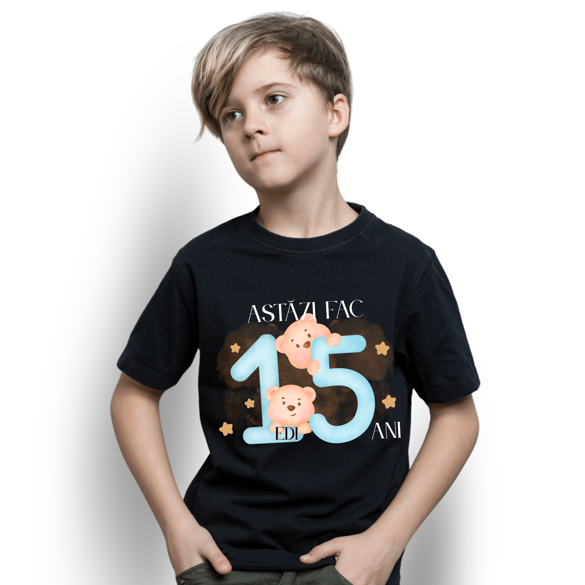 Cadou băiat 15 ani, pentru aniversare zi de nastere - tricou personalizat cu nume, negru