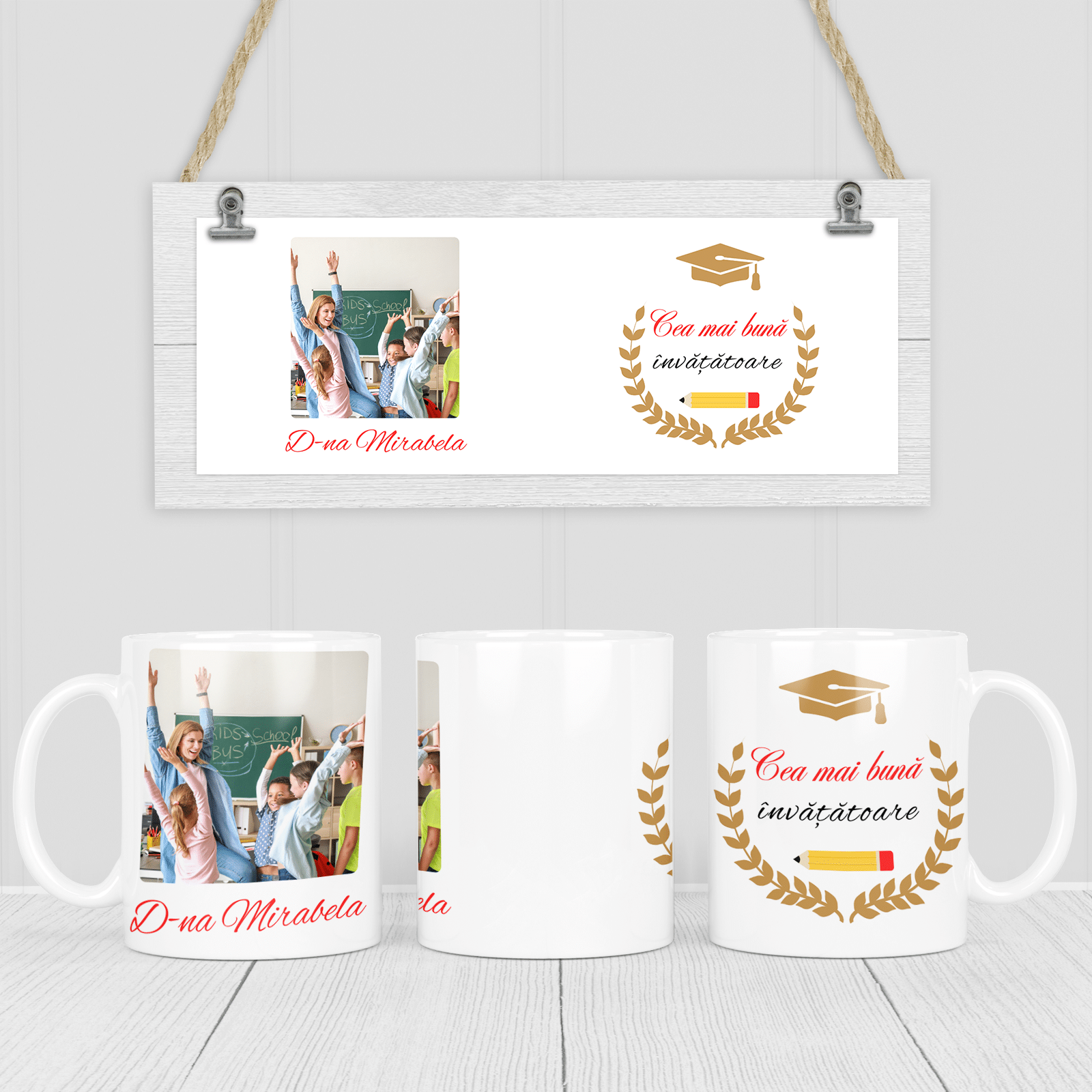 Cană personalizată învățătoare - cadou cu nume și poză
