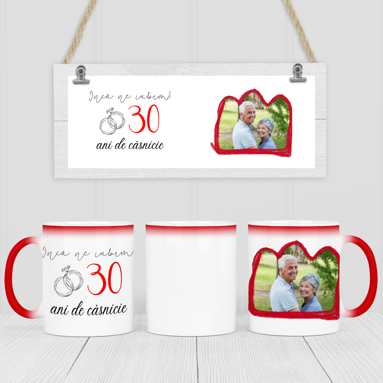 Cană aniversare 30 ani căsnicie - personalizată, termosensibilă, roșie