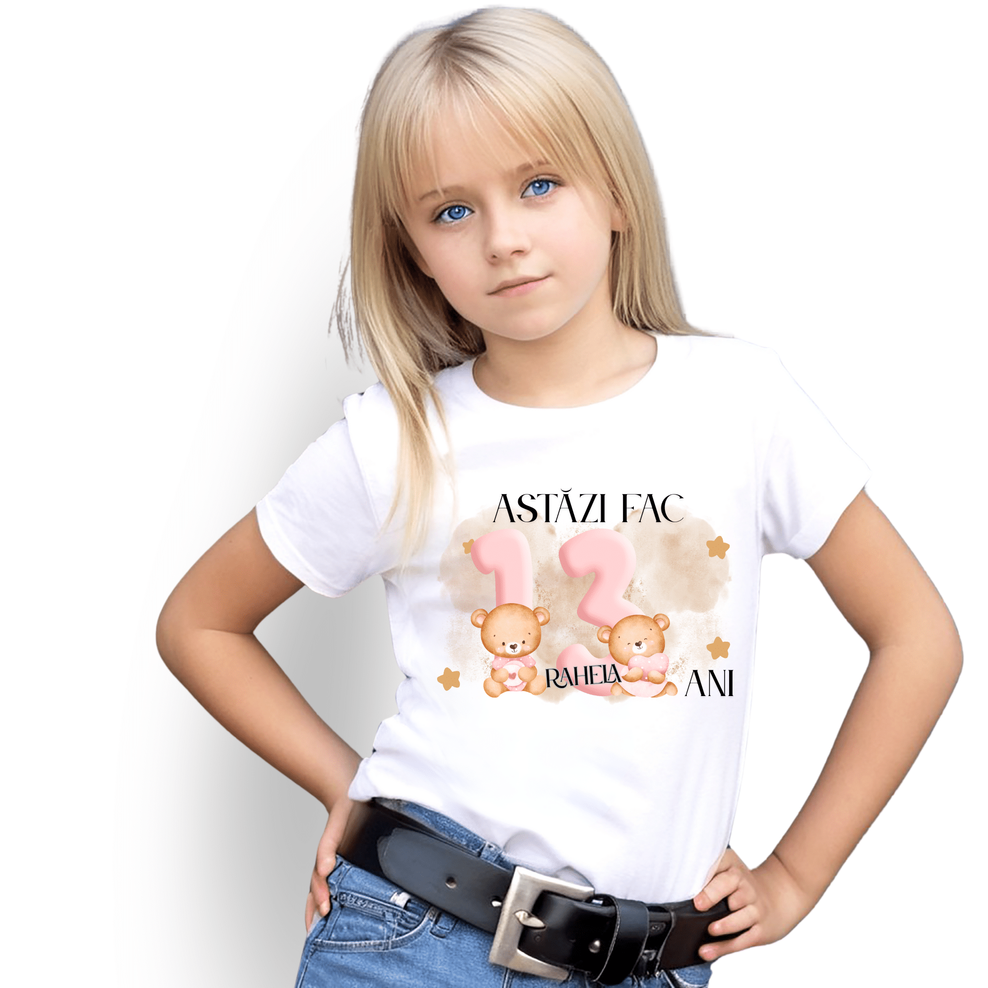 Cadou fete 13 ani, pentru aniversare zi de nastere - tricou personalizat cu nume, alb