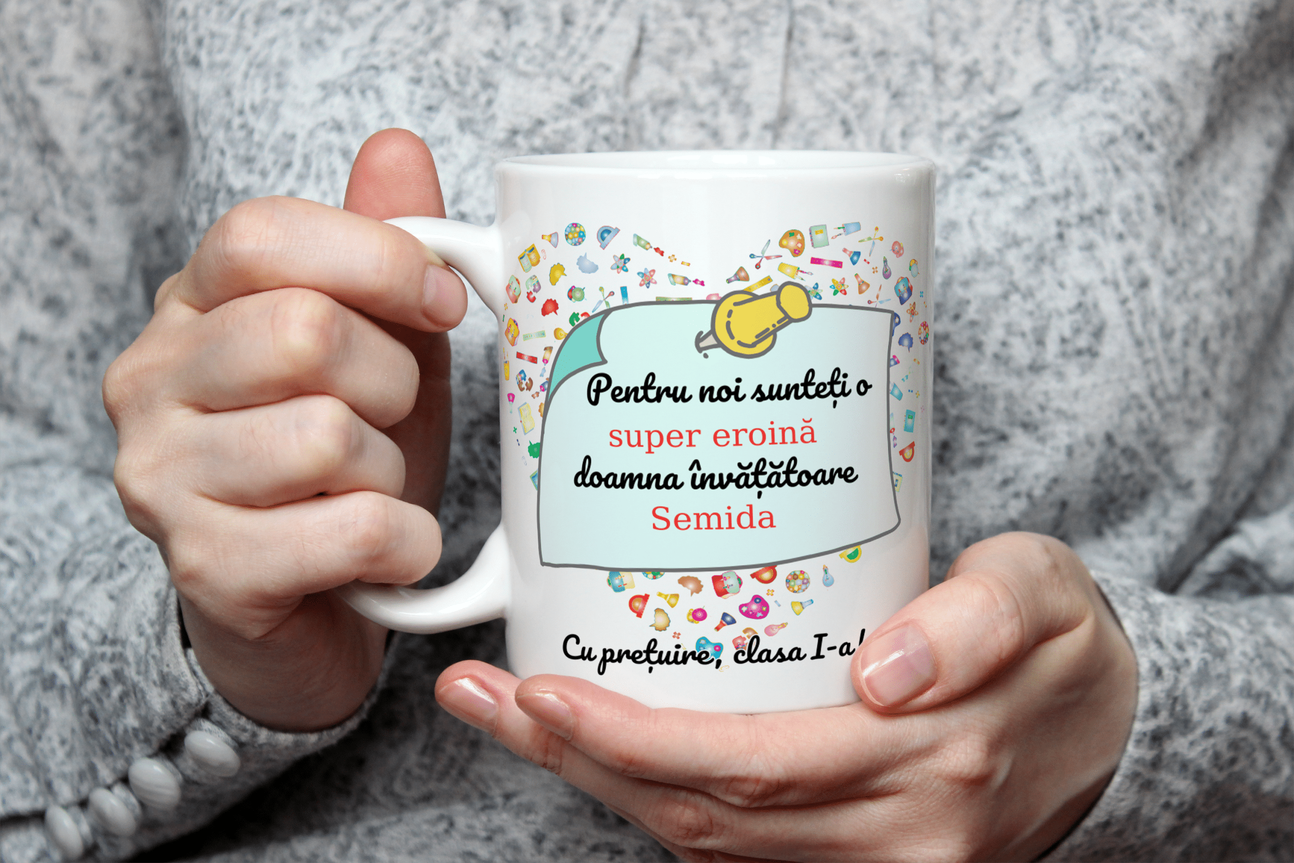 Cană pentru învățătoare personalizată cu nume – mesaj emoționant