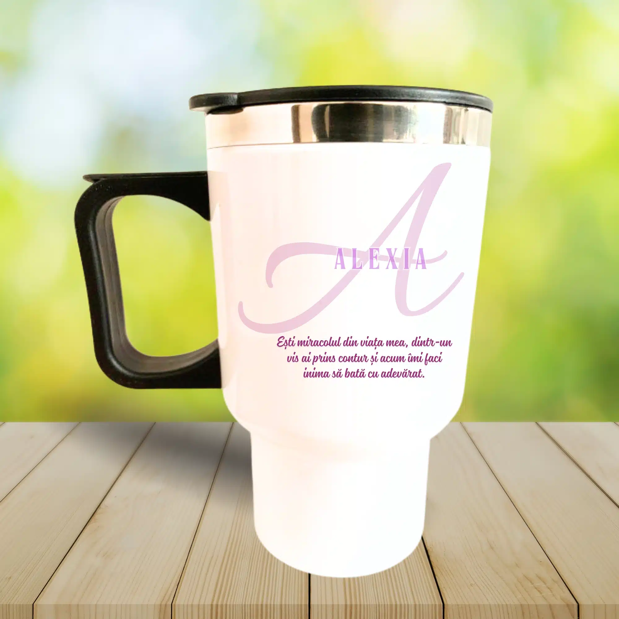 Termos alb cafea - Cadou pentru iubita personalizat cu nume si text