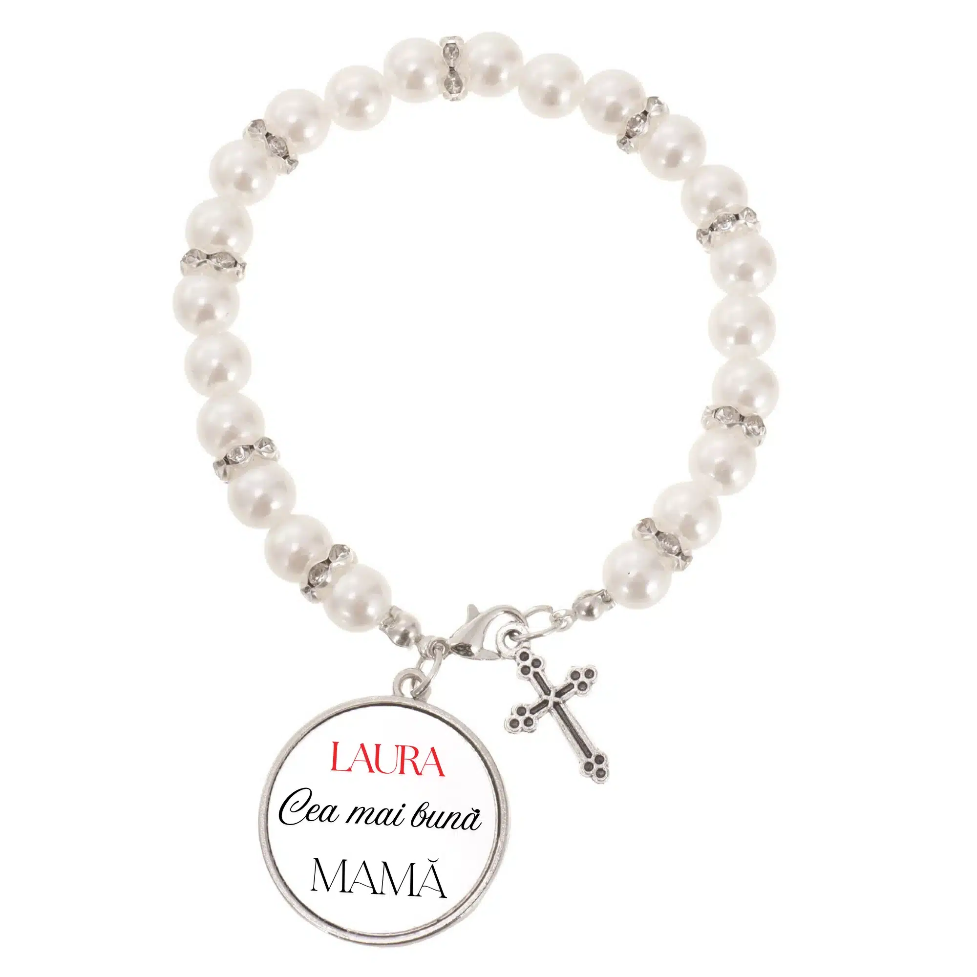 Bratara personalizata - Cadou pentru mama, alb