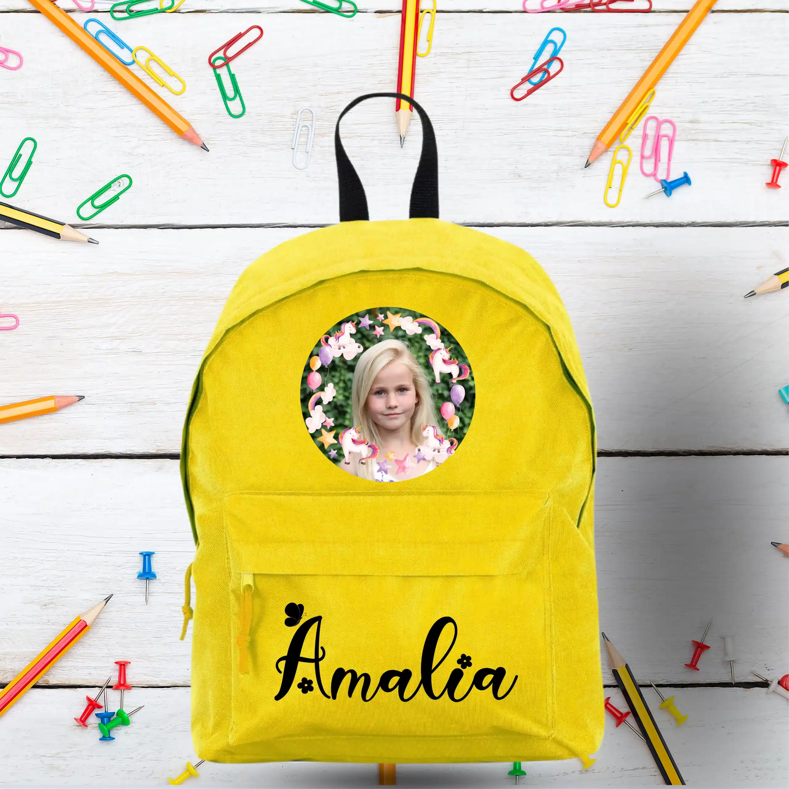 Ghiozdan personalizat scoala, galben - Cadou pentru fata