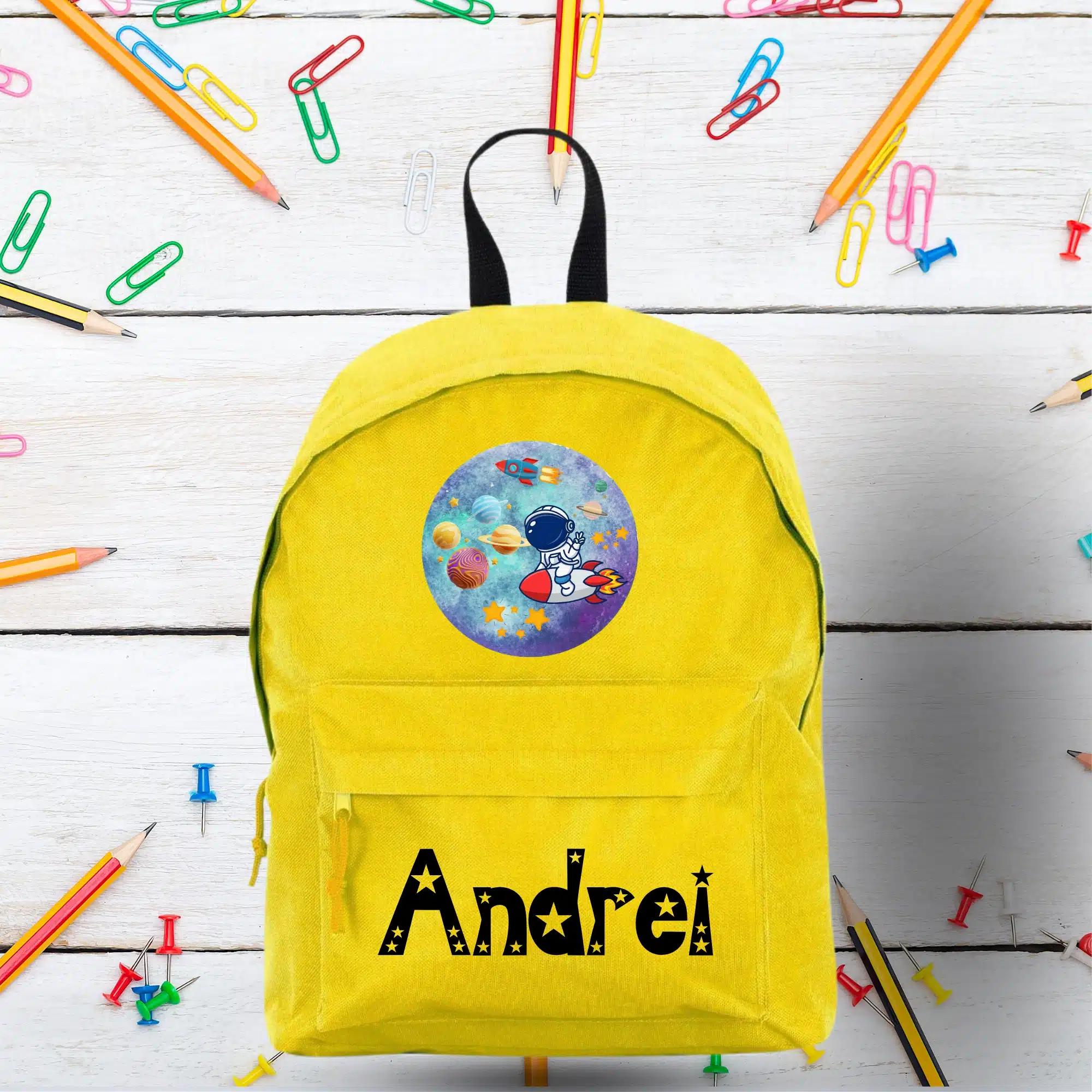 Ghiozdan personalizat scoala, galben - Cadou pentru baiat