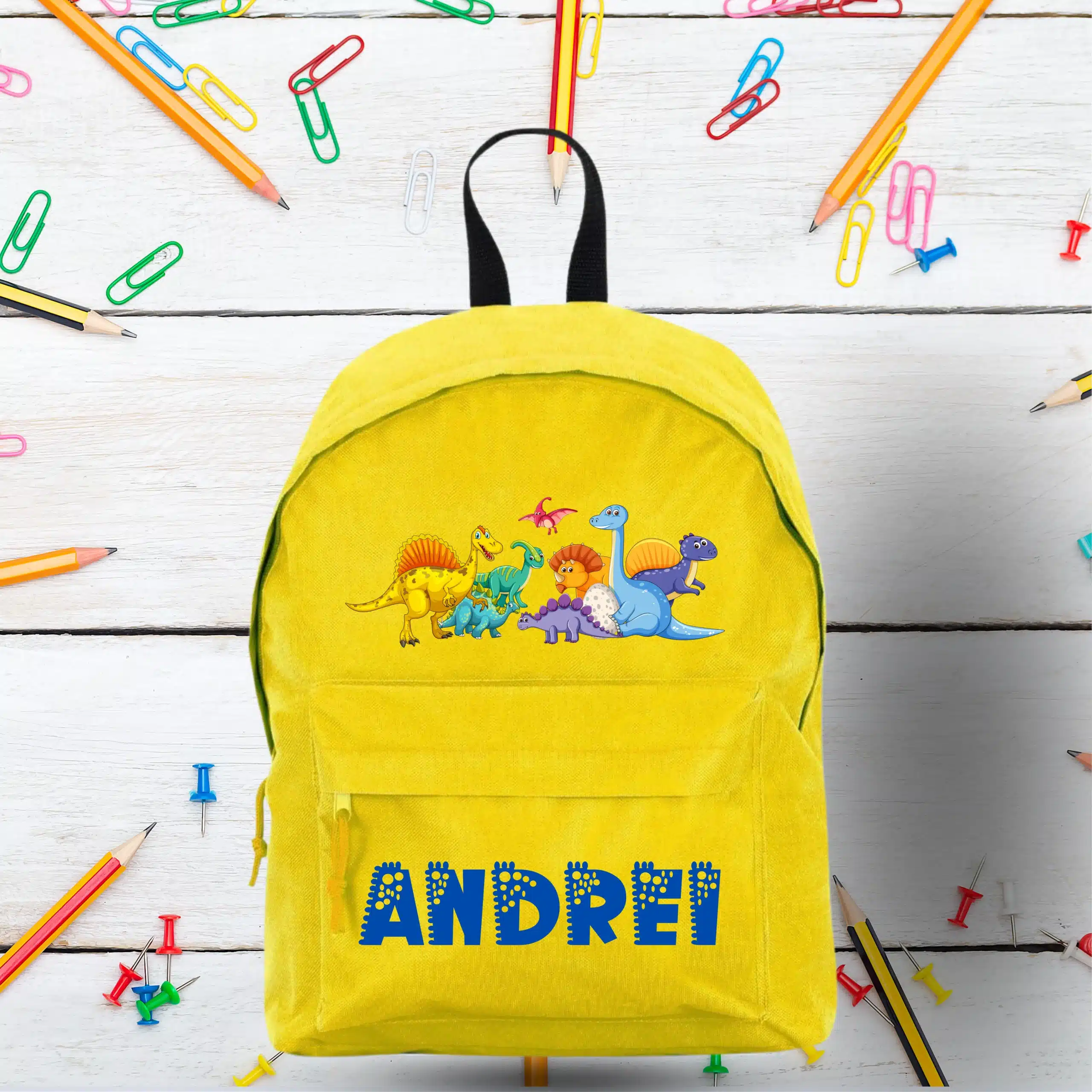 Ghiozdan personalizat scoala, galben - Cadou baiat