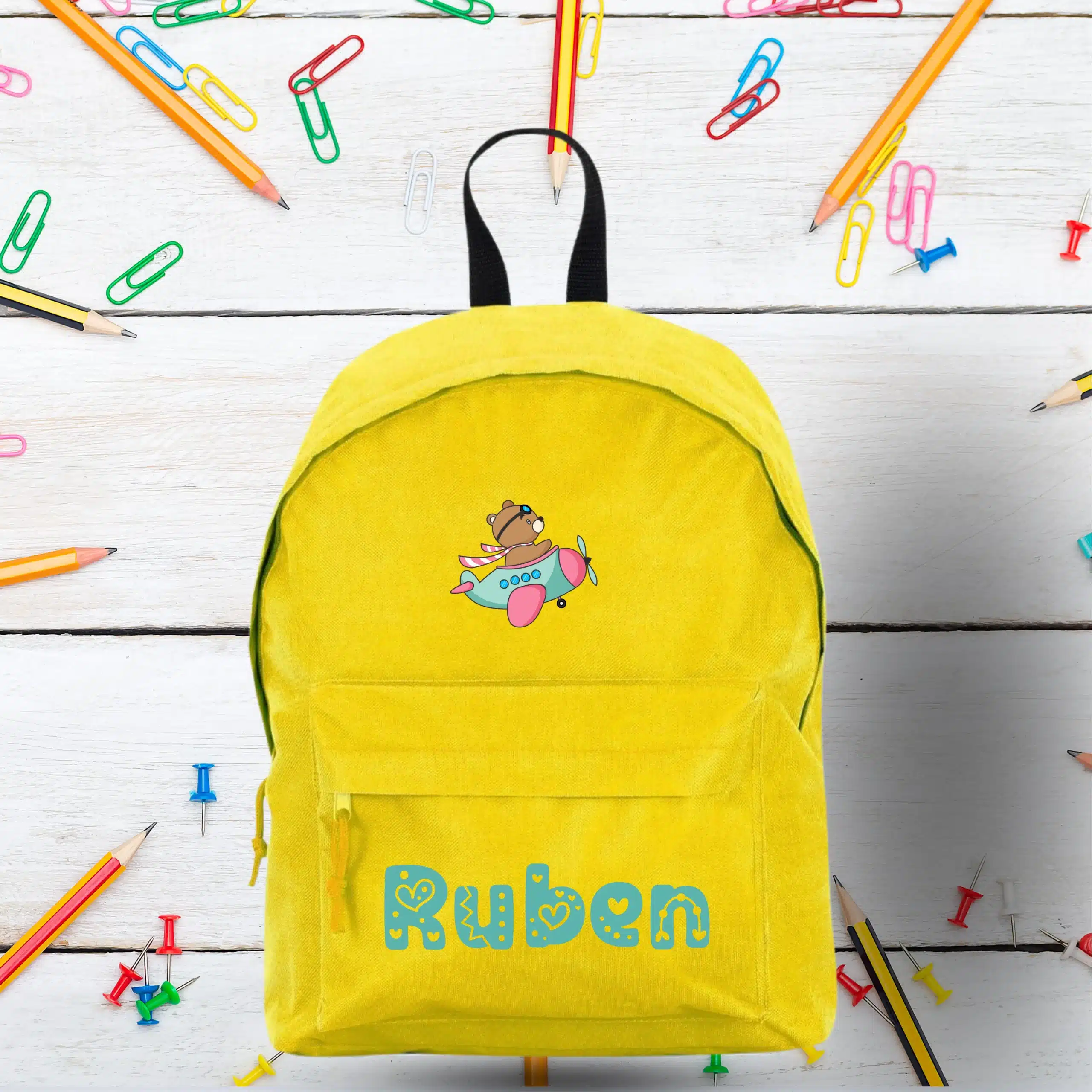 Ghiozdan personalizat scoala, galben - Cadou pentru baieti