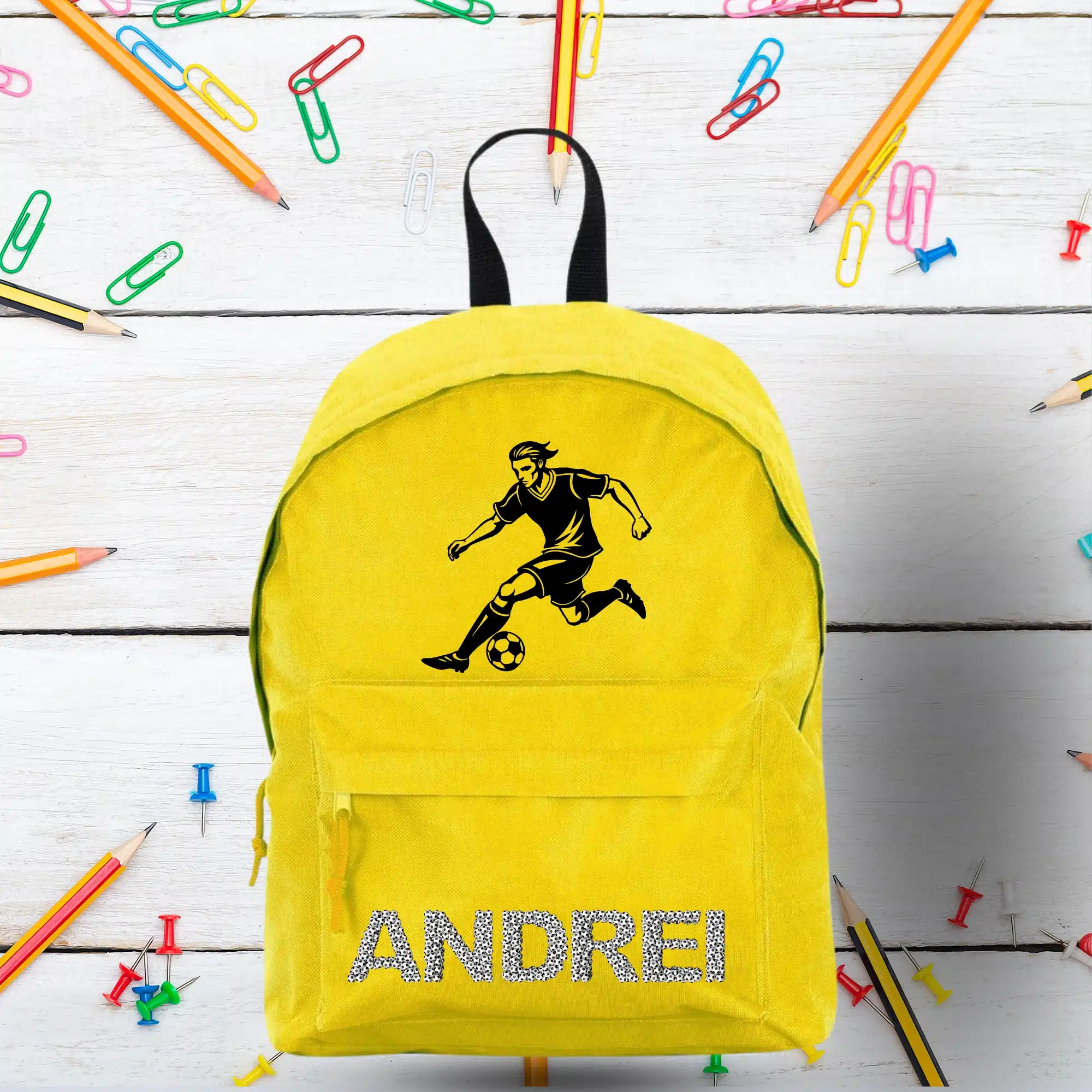 Ghiozdan personalizat cu nume, galben - Cadou pentru baieti