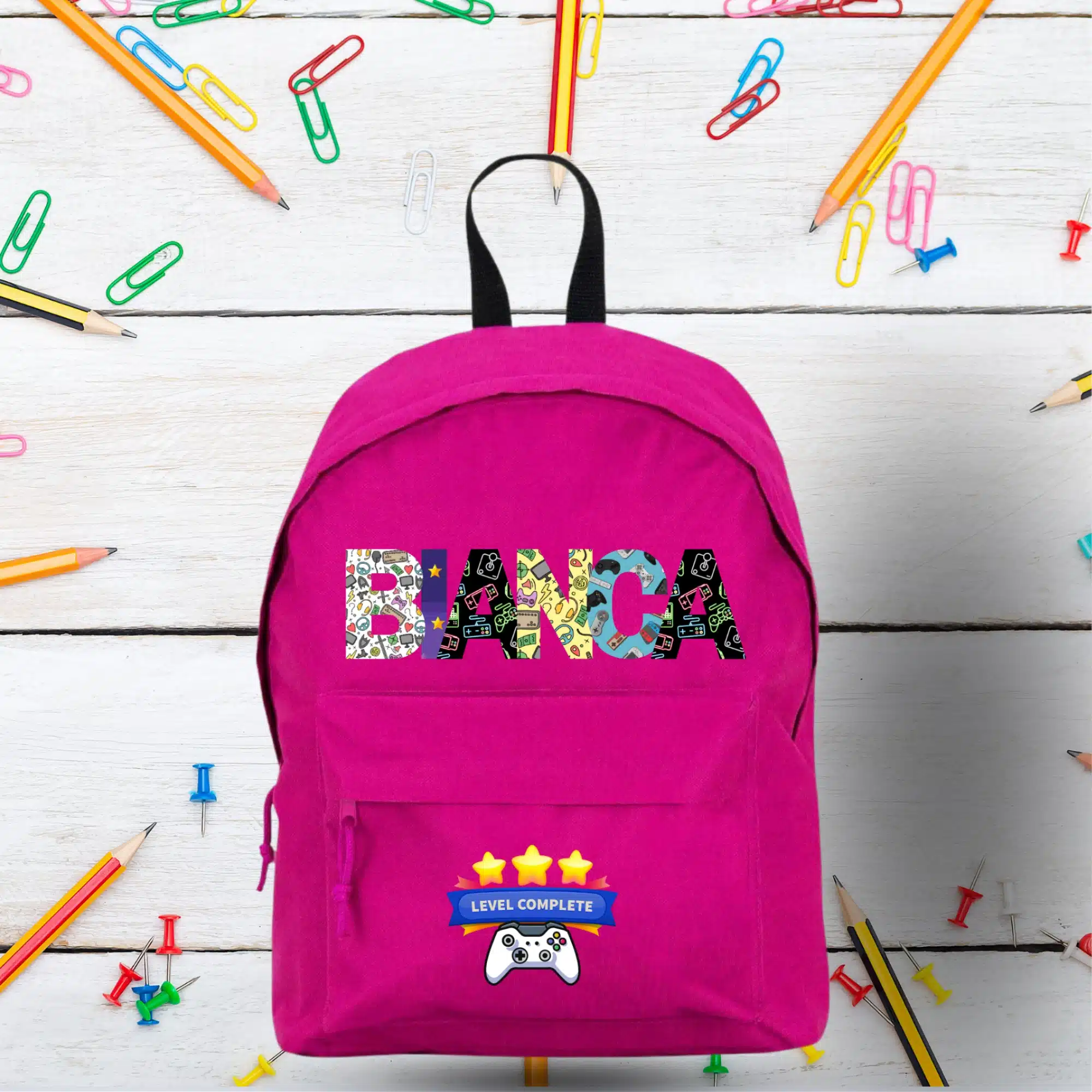 Ghiozdan personalizat scoala, cu nume, roz - Cadou pentru fete