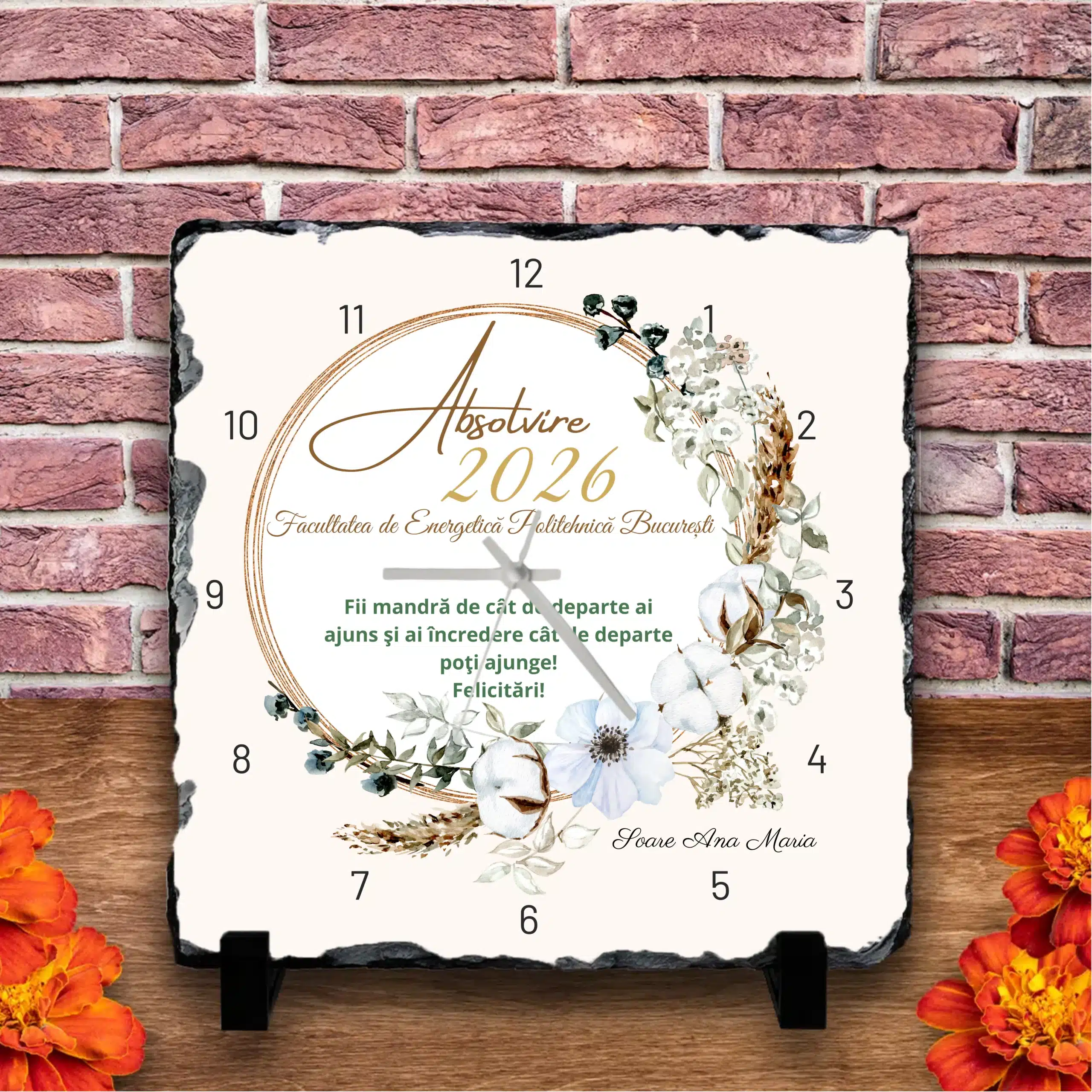 Ardezie personalizata, ceas - Cadou de absolvire