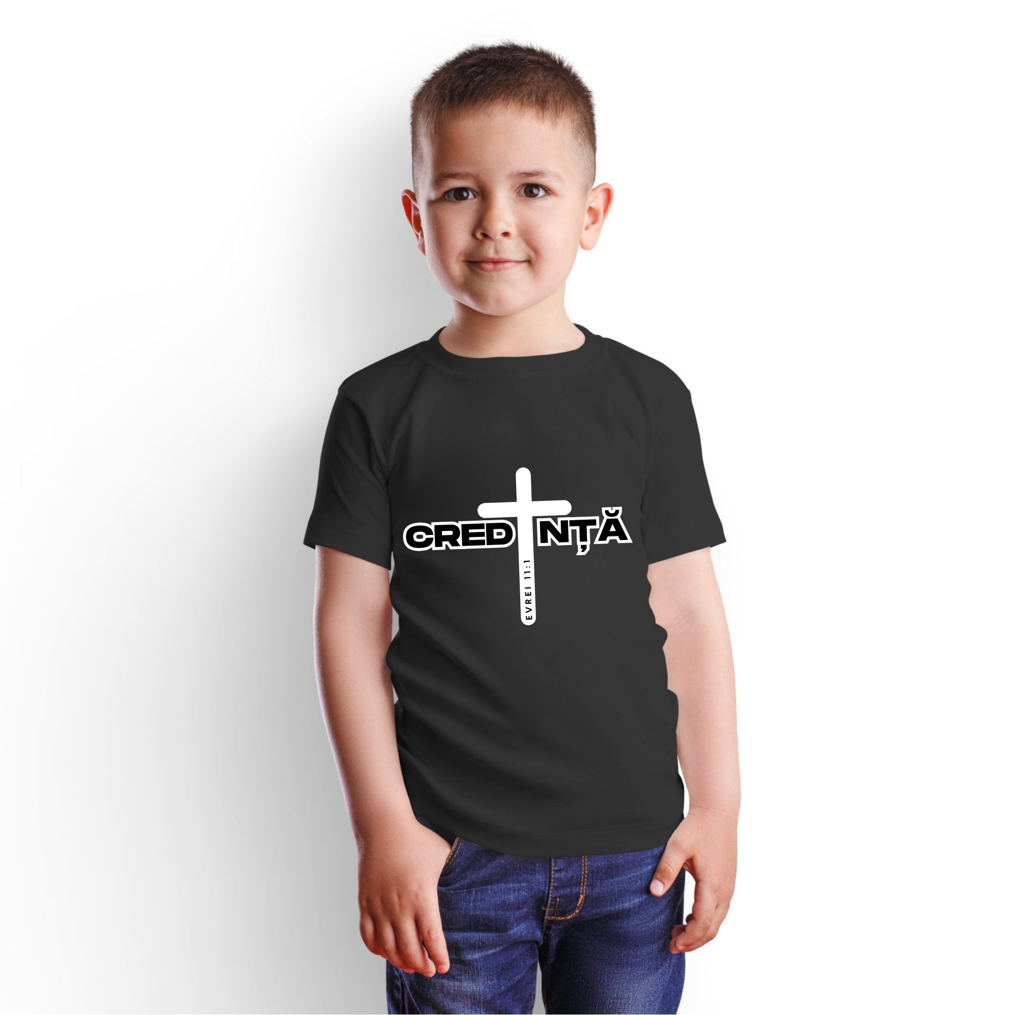 Tricou negru personalizat baieti, mesaj biblic- Credință