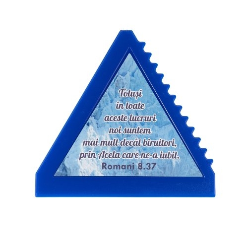 Racleta gheață - albastră  " Totuși în toate aceste lucruri..." (Romani 8:37)