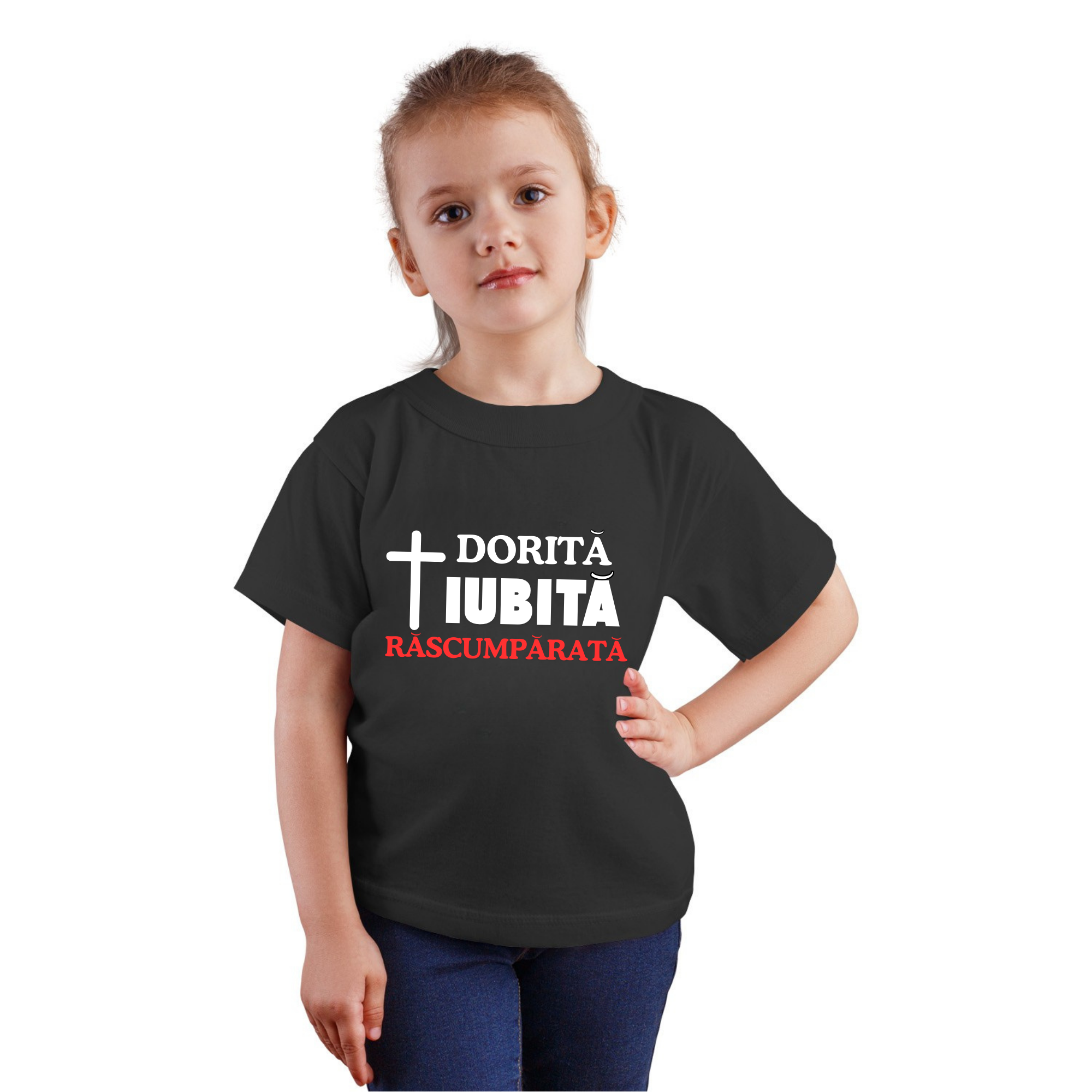 Tricou negru personalizat fete, mesaj biblic- Dorită