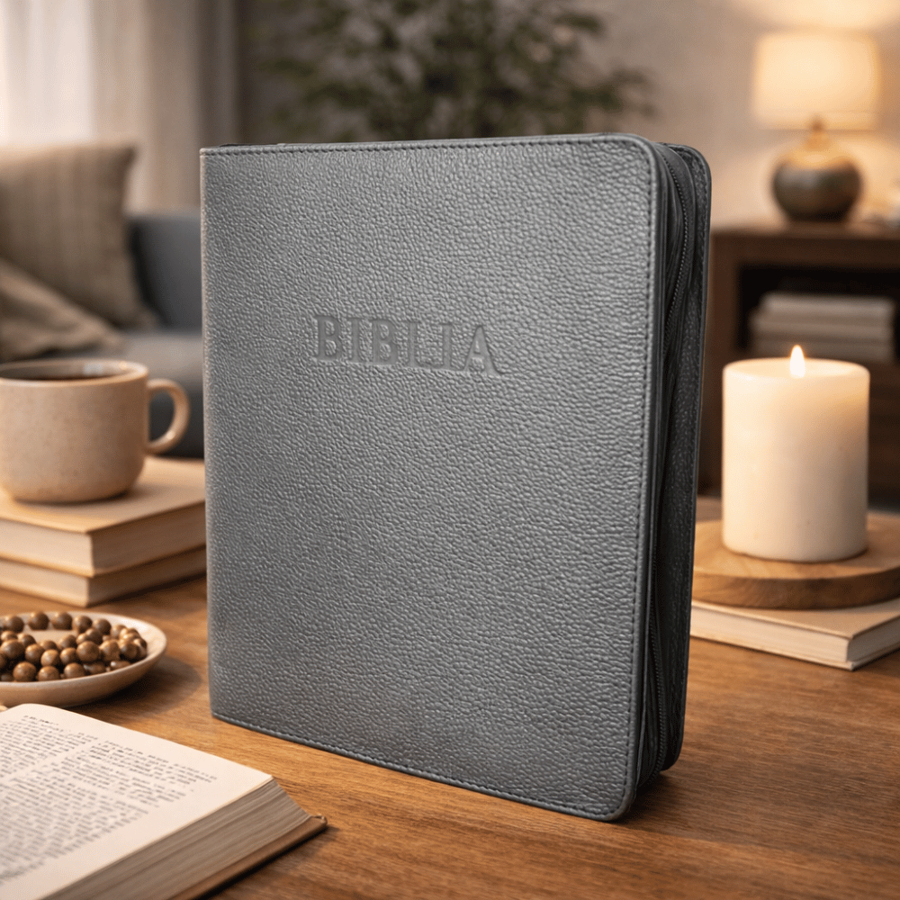 Biblia de studiu inductiv (trad. D. Cornilescu), piele naturala, neagra, fermoar, aurita