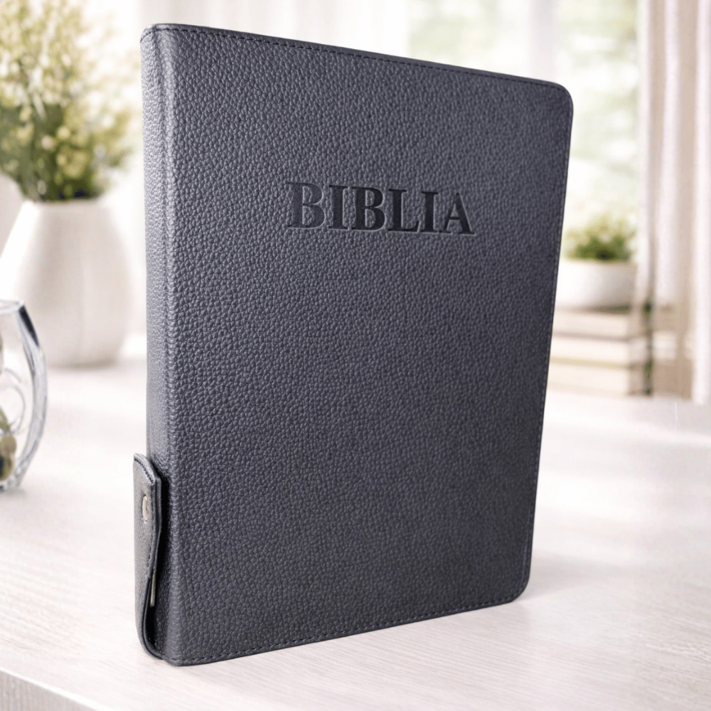 Biblia de studiu inductiv (trad. D. Cornilescu), piele naturala, neagra, fermoar, aurita