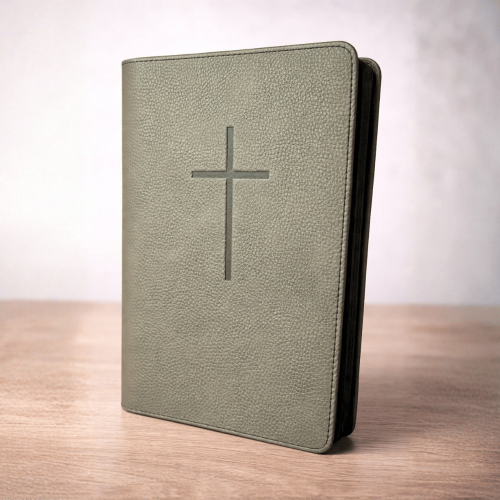 Biblia mare, coperta piele, maro oliv, fermoar, index, aurita, cruce, cuv. lui Isus cu rosu [073 PFI]