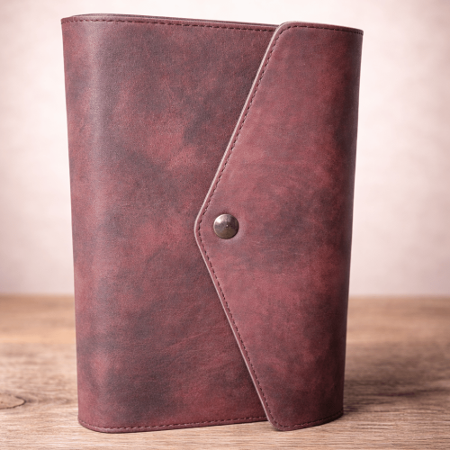 Biblia marime medie, maro, piele, inchidere cu clapetă și capsă, margini aurii, index, cuv. lui Isus cu rosu [MAR 057 PCL]