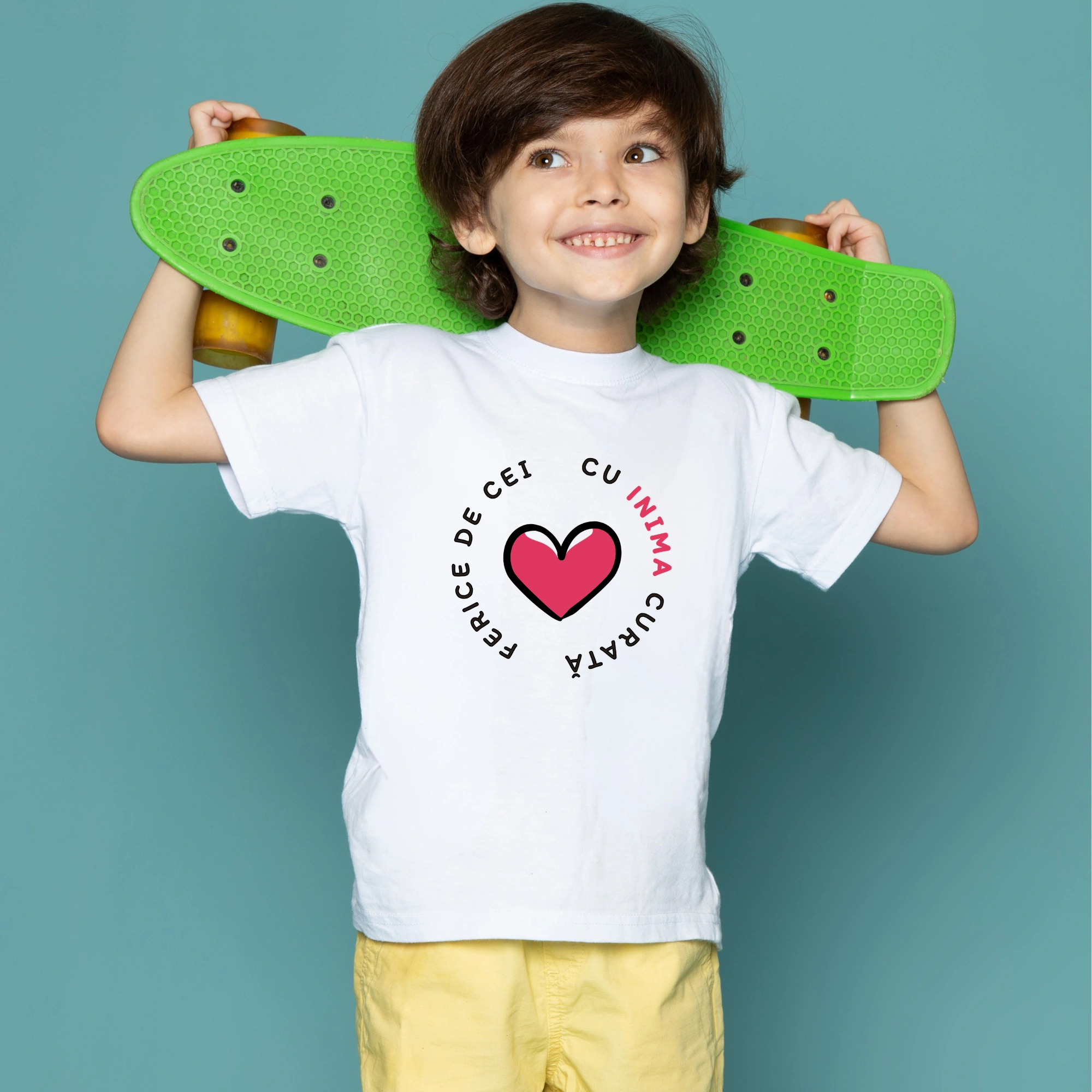 Tricou alb baieti, mesaj biblic - Ferice de cei cu inima curata