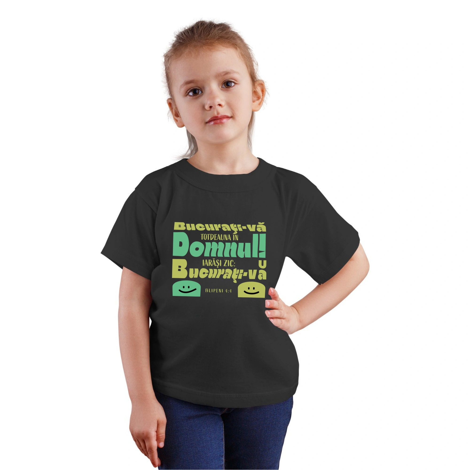 Tricou negru fete, verset biblic - Filipeni 4:4