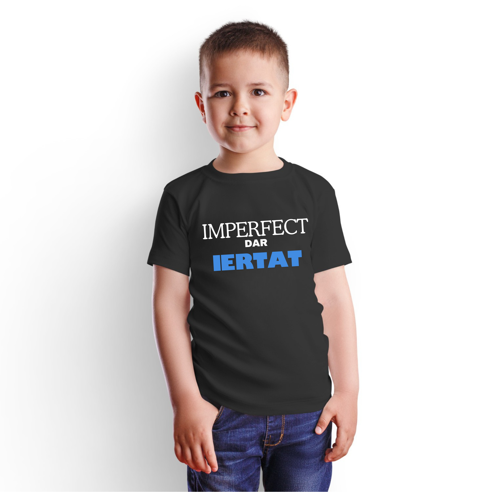 Tricou negru personalizat baieti, mesaj biblic- Iertat