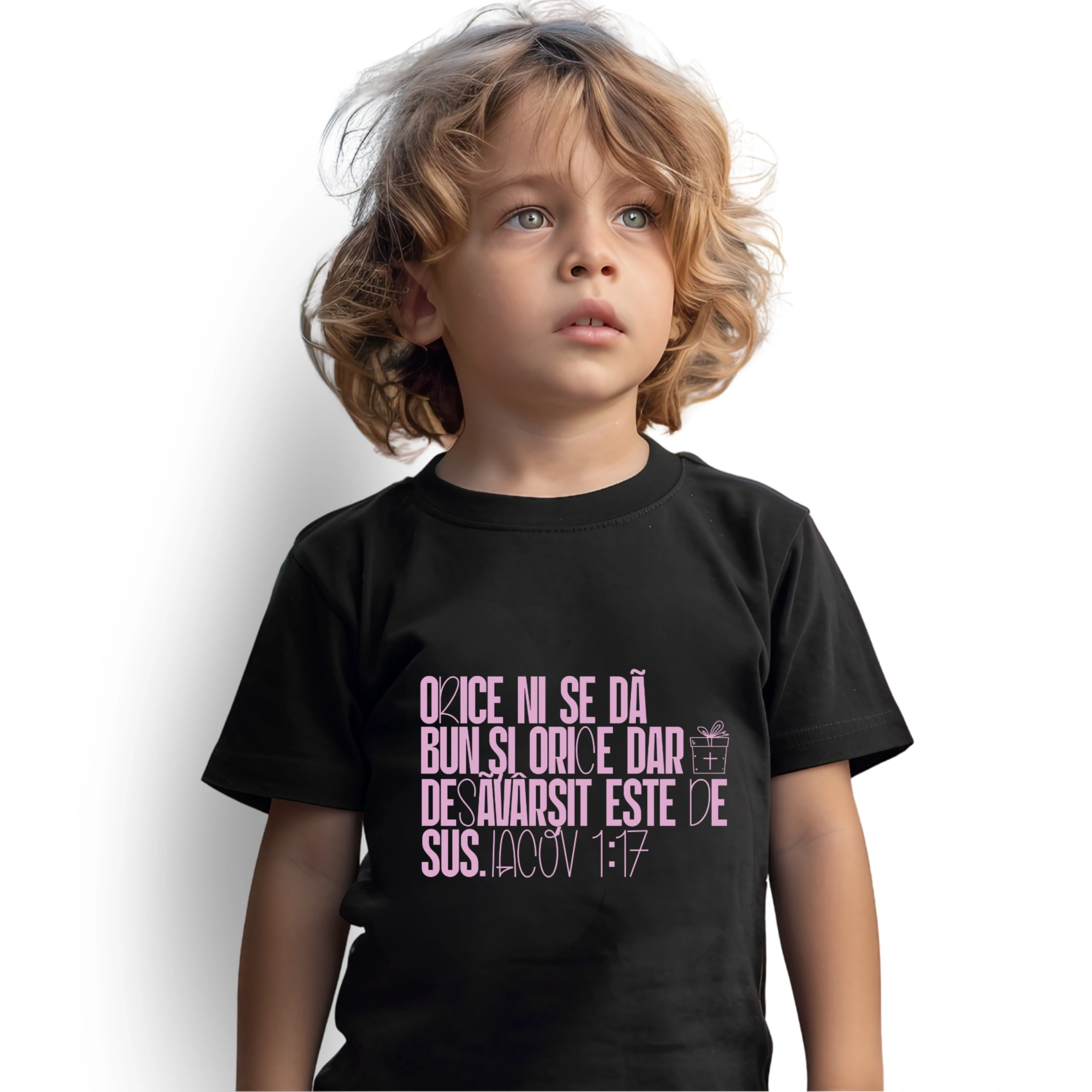 Tricou negru baieti, verset biblic - Iacov 1:17