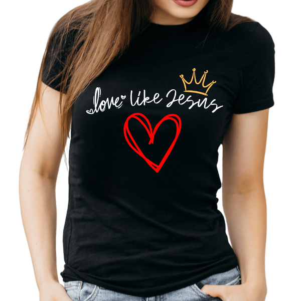 Tricou negru femei cu mesaj crestin -Love like Jesus