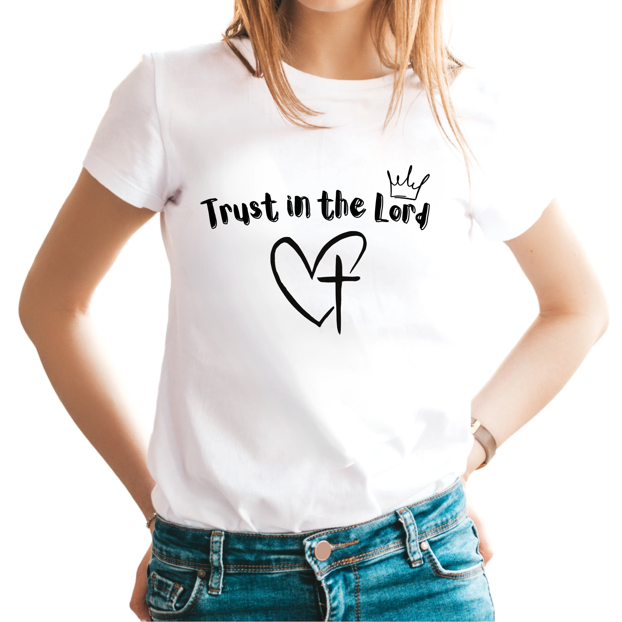 Tricou alb femei cu mesaj biblic- Trust in the Lord