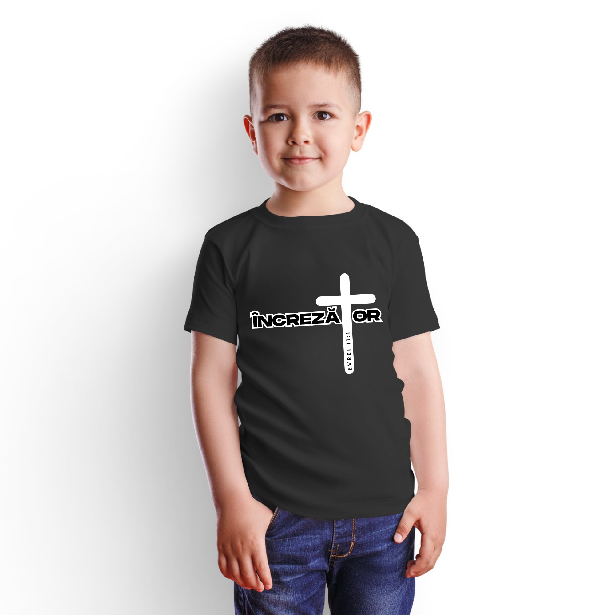 Tricou negru personalizat baieti, mesaj biblic- Încrezător