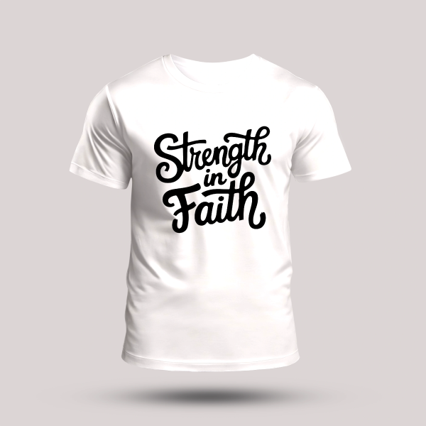 Tricou alb barbati cu mesaj biblic- Strength in faith