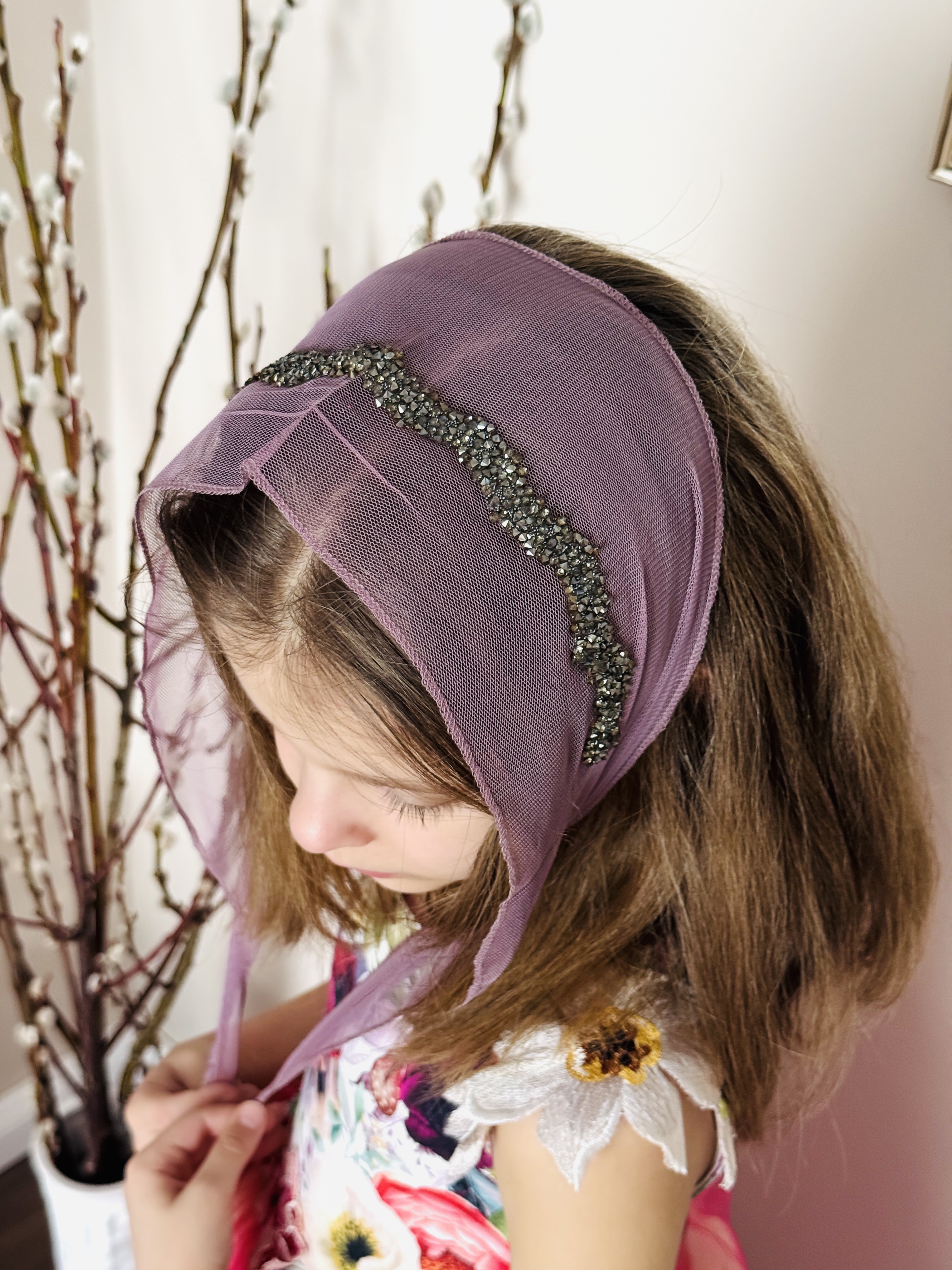 Bentiță din tul - plămaniu cu pietre negre, 2