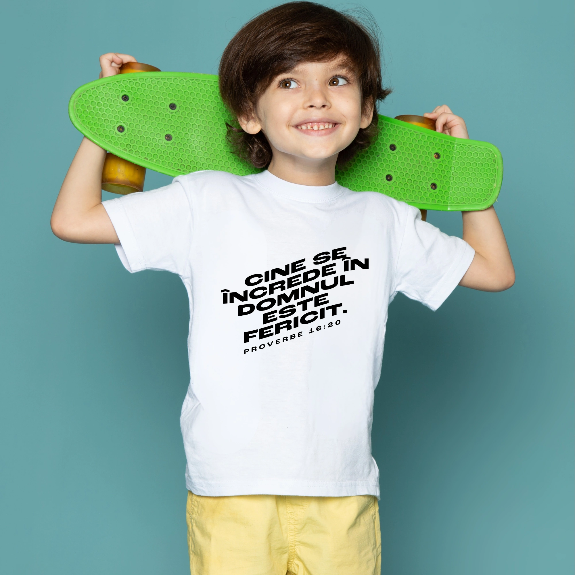 Tricou alb baieti, verset biblic - Proverbe 16:20