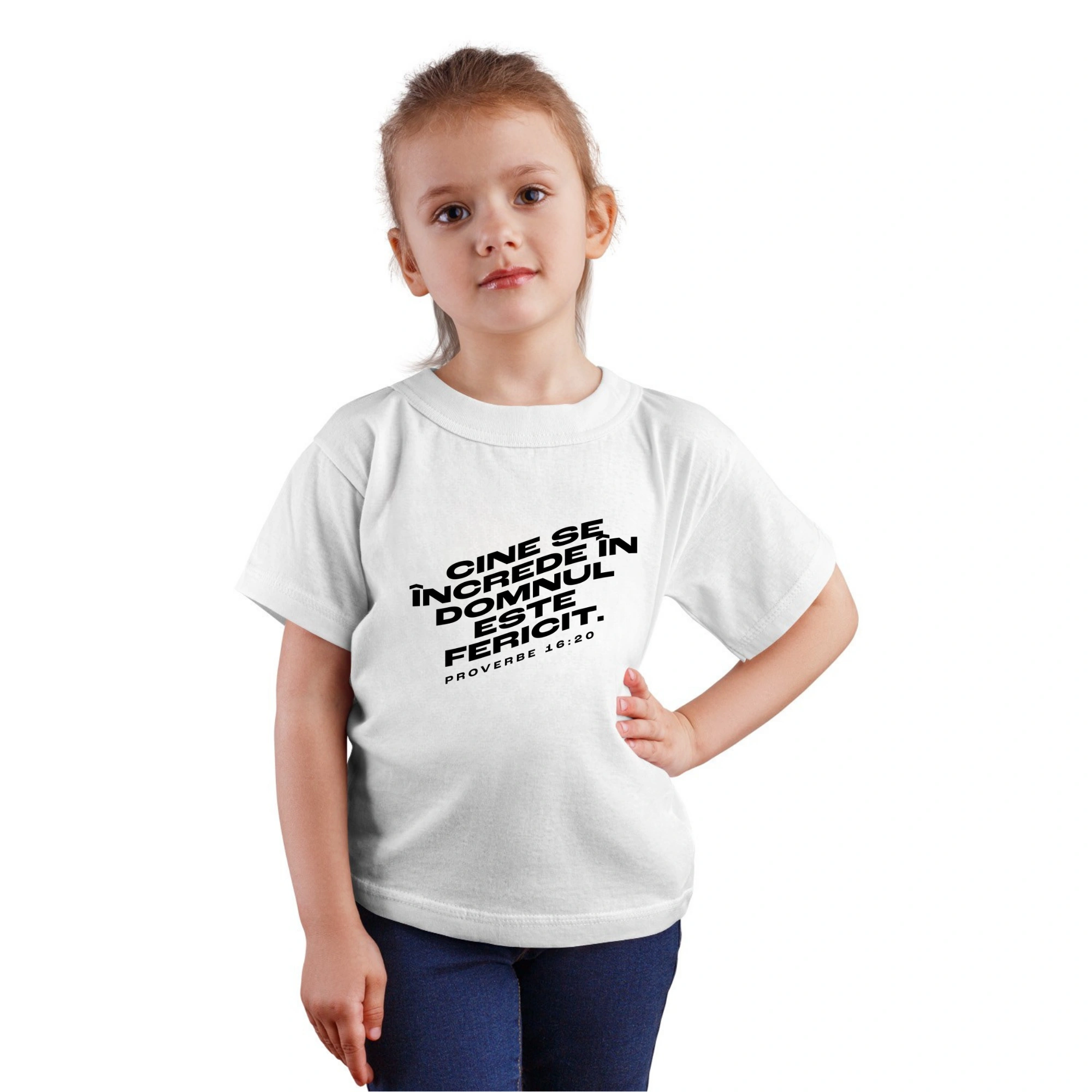 Tricou alb fete, verset biblic - Proverbe 16:20