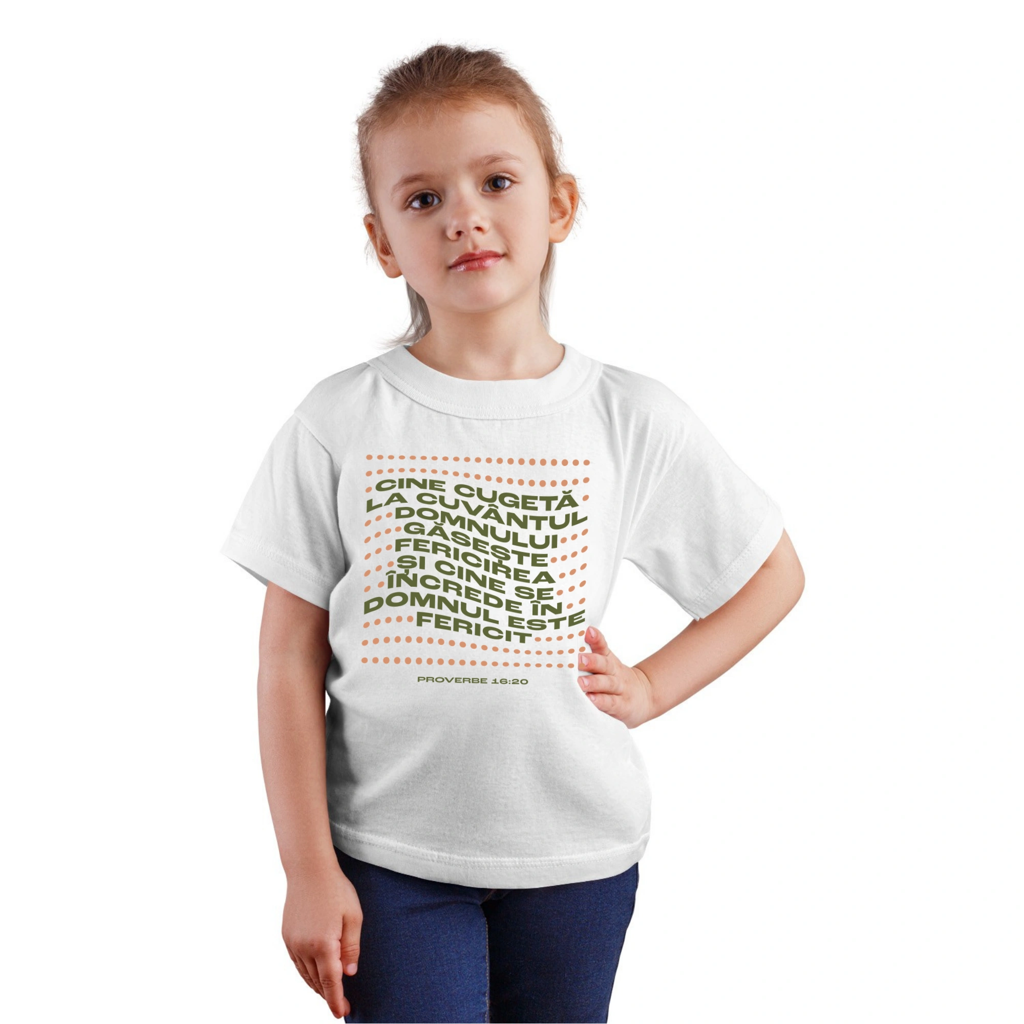 Tricou alb fete, verset din Biblie - Proverbe 16:20
