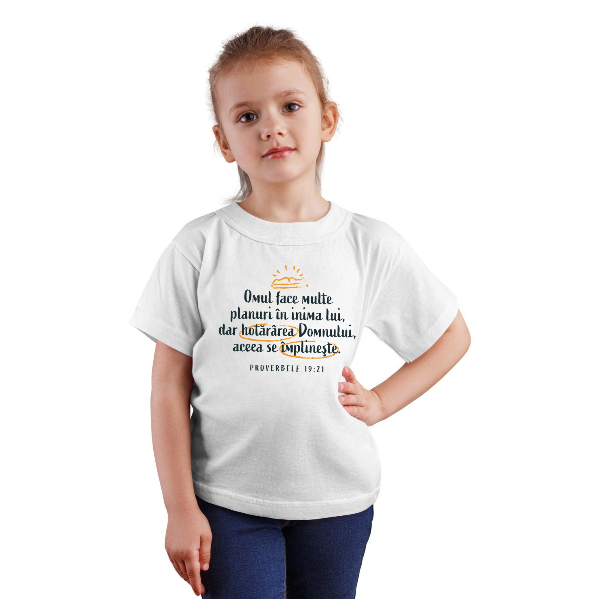 Tricou alb fete, verset biblic - Proverbele 19:21