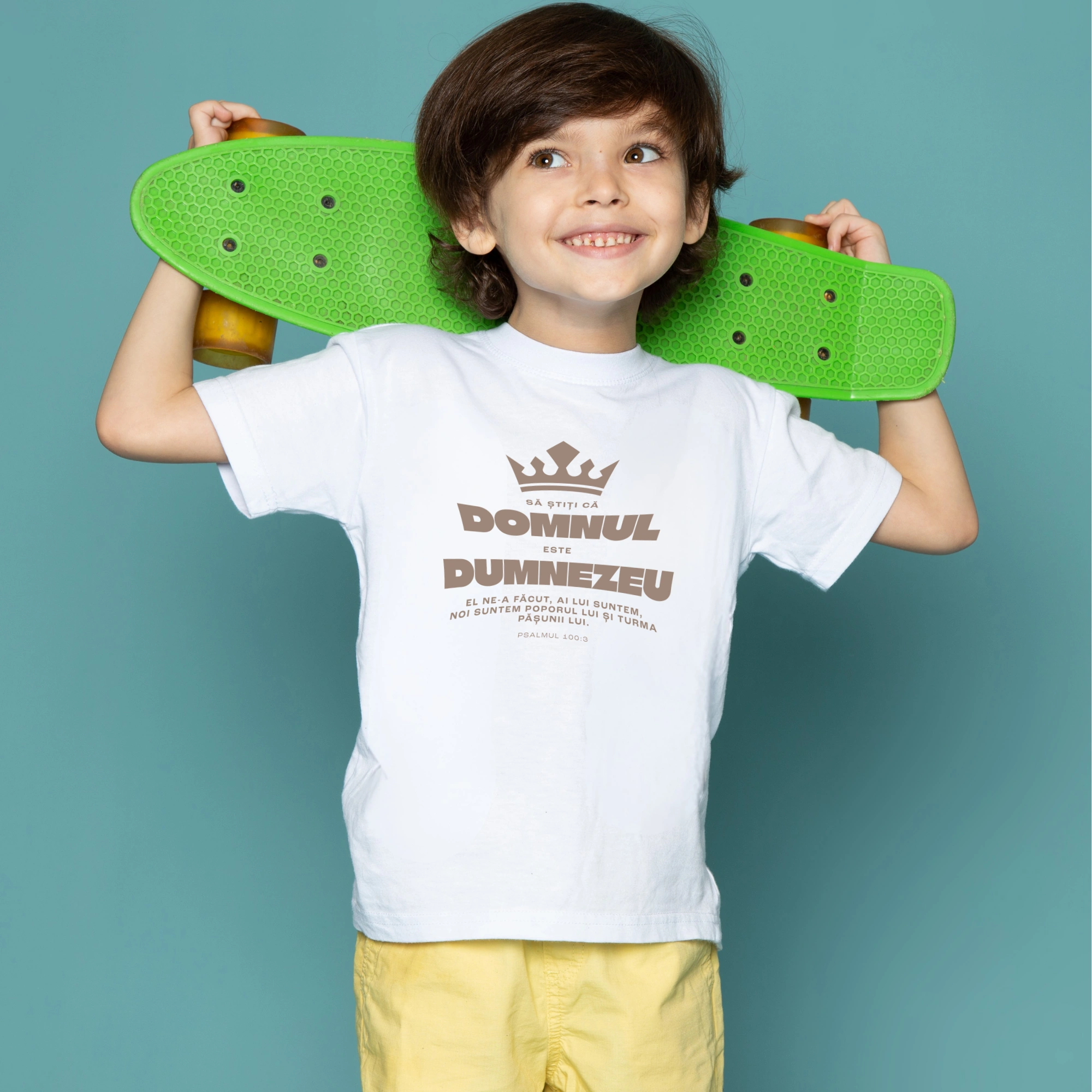 Tricou alb baieti, verset biblic - Psalmul 100:3