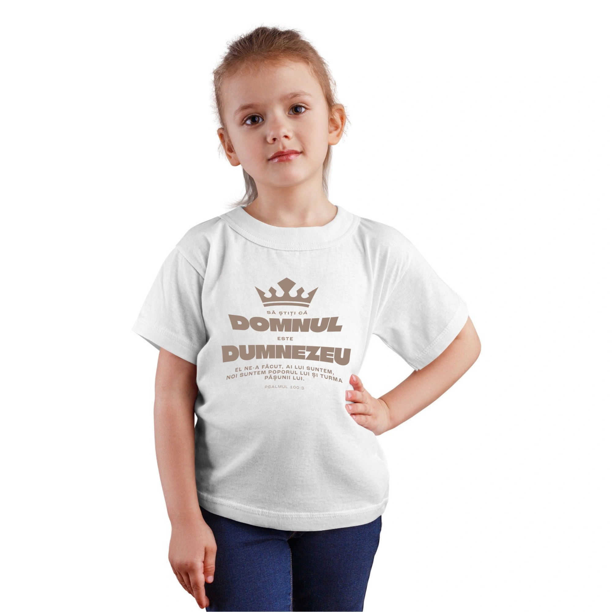 Tricou alb fete, verset biblic - Psalmul 100:3