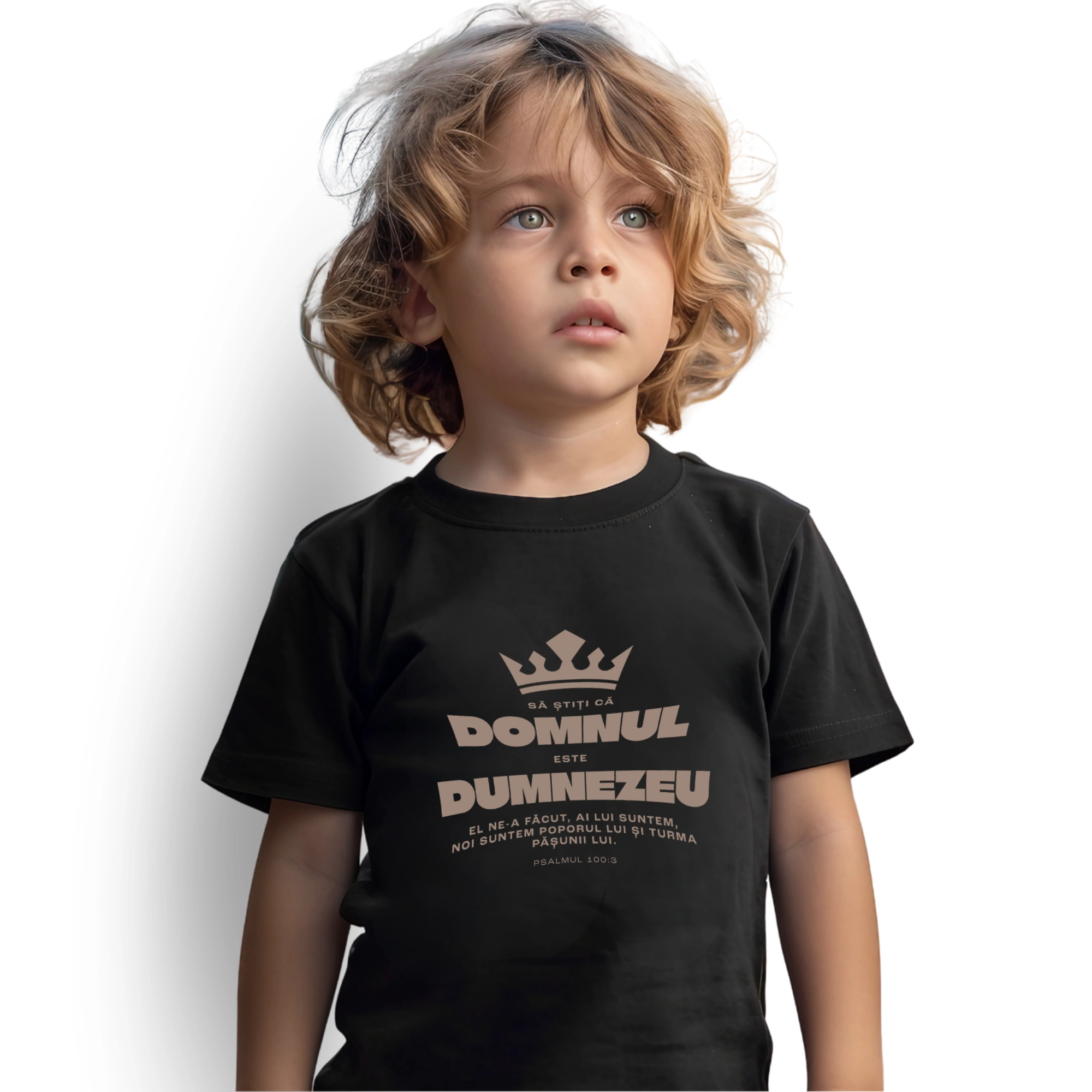 Tricou negru baieti, verset biblic - Psalmul 100:3