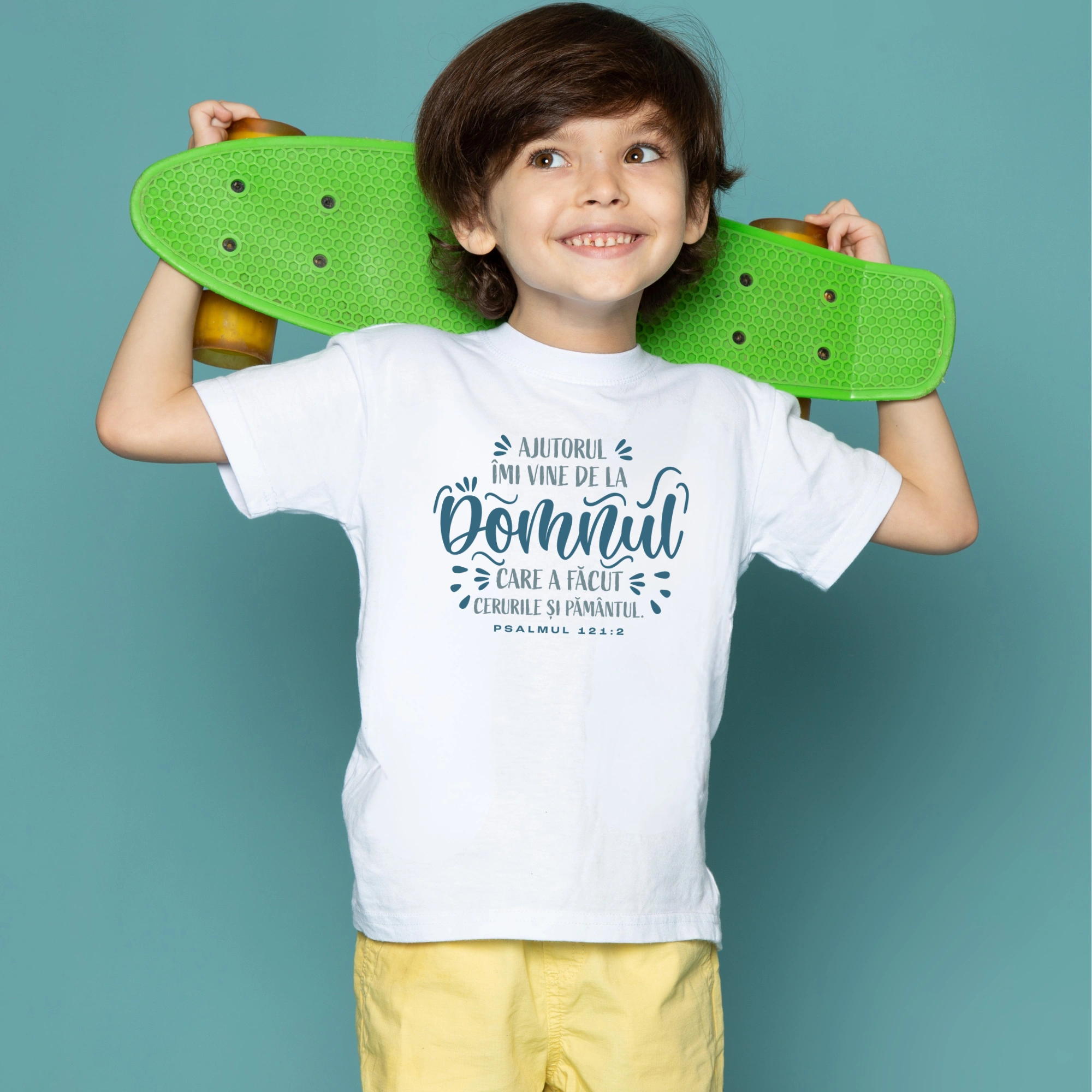 Tricou alb baieti, verset biblic - Psalmul 121:2